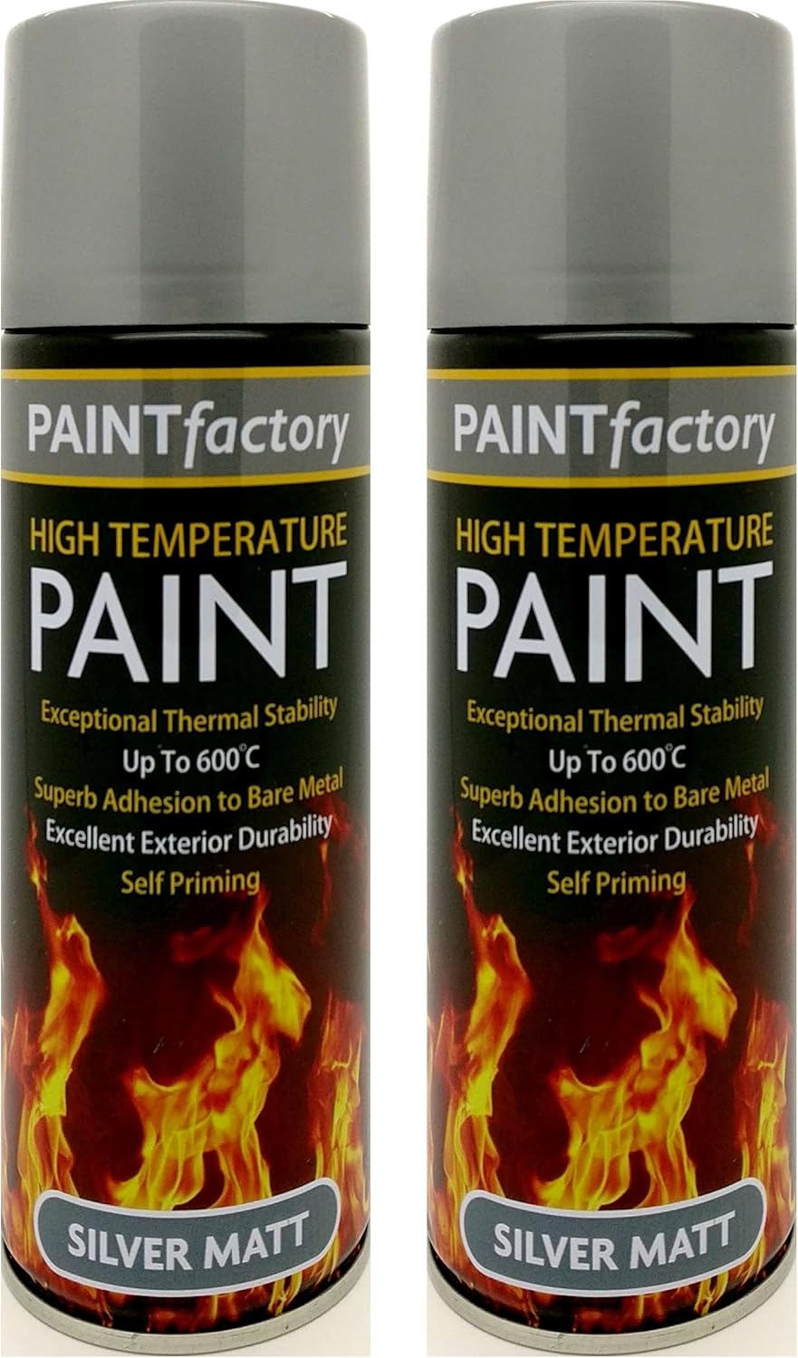 2 x LARGE(400ml) High Temperature Silver Matt Paint Exceptional Thermal Stability Up to 600°C