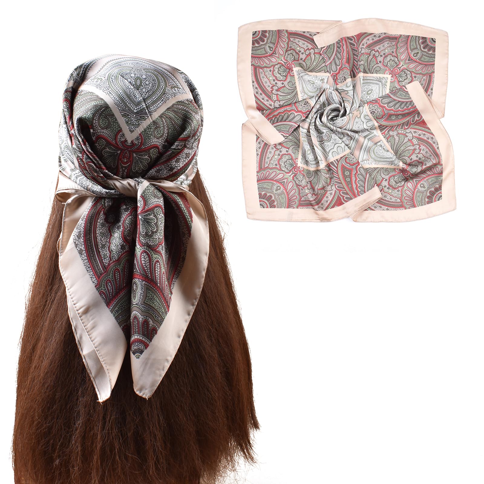 Head Scarf for Women Like Silk Scarf Hair Scarf Printed Square Scarf Bandanas for Sleeping 27 Inches