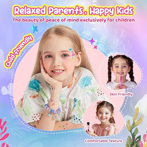 Miniatura 7 de Juegos de maquillaje para niñas  Juego de cosméticos reales lavables con fabricación de joyas para niños, kit de pulsera de maquillaje de princesa