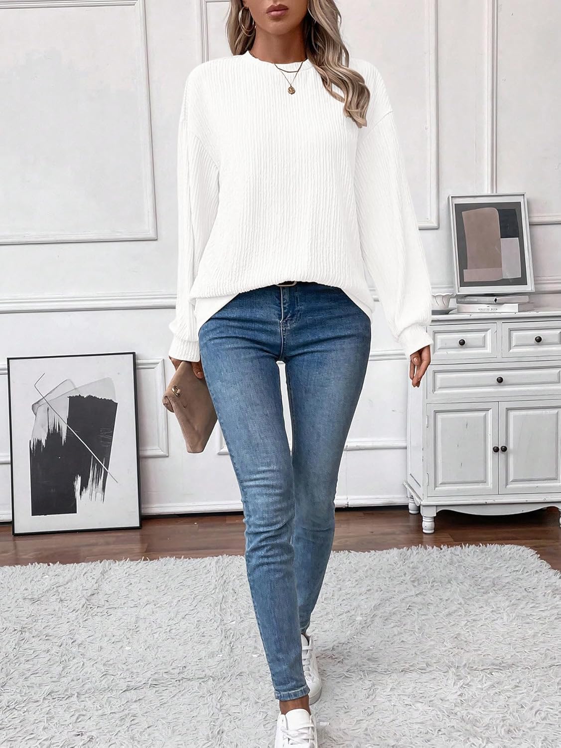 Womens Tops Casual Crew Neck Shirts Ruffle Short Sleeve Relaxed Textured Soft Cute Blouses for Women Summer Blouses - Image 6