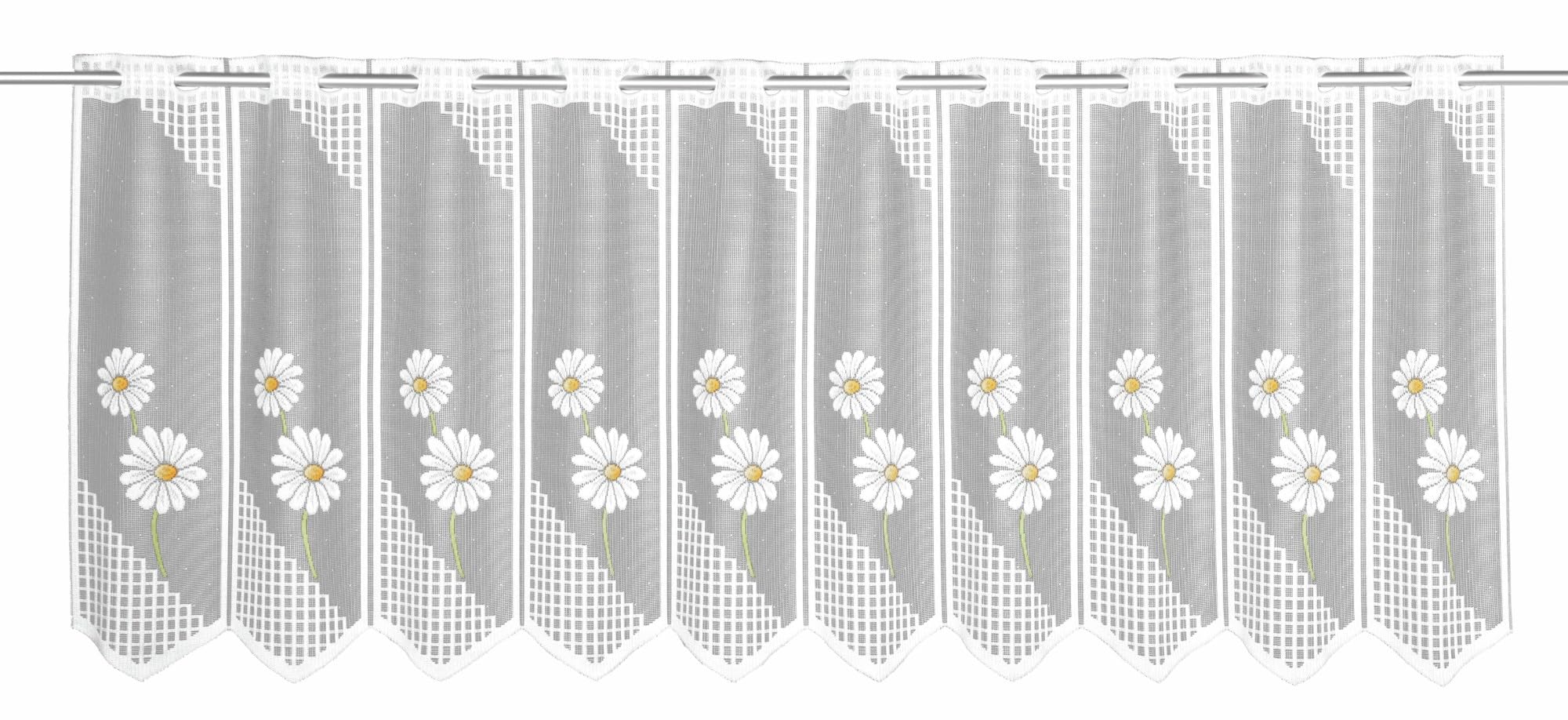 Gardinia Bistro Curtain Jacquard Daisy Flowers White 145 x 50 cm