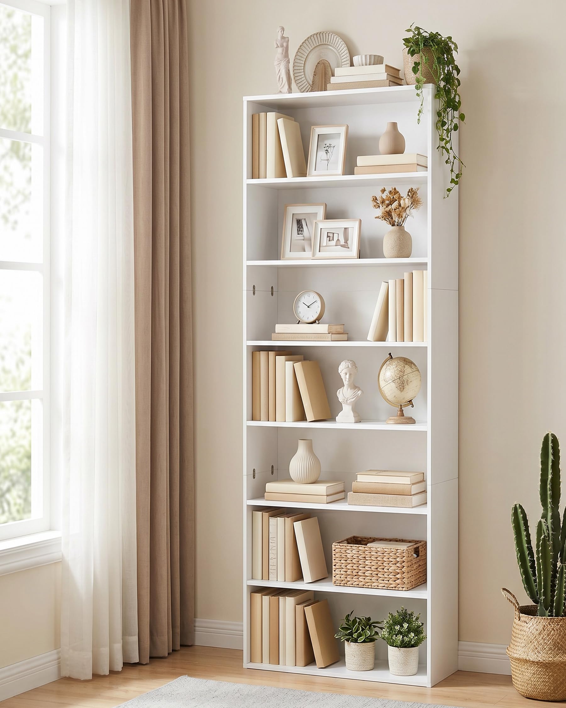 Estantería Alta Blanca Librería Estrecha de 7 Estantes Estanteria Almacenaje para Libros Mueble Esquinero para Hogar Oficina Cocina Salon
