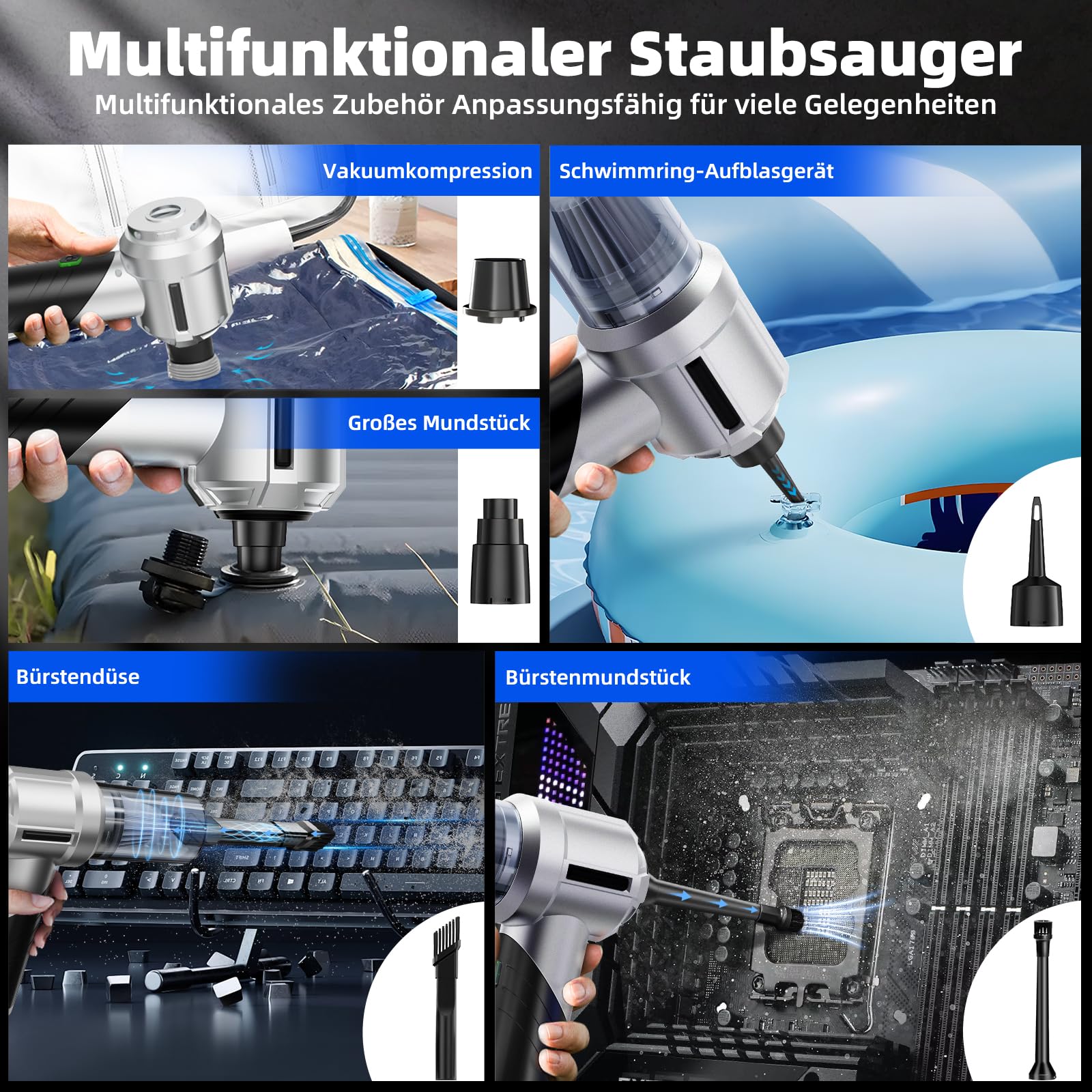 Aspirabriciole Senza Fili 18000Pa - Portatile, Pieghevole Per Auto, Casa E Ufficio - Foto 5