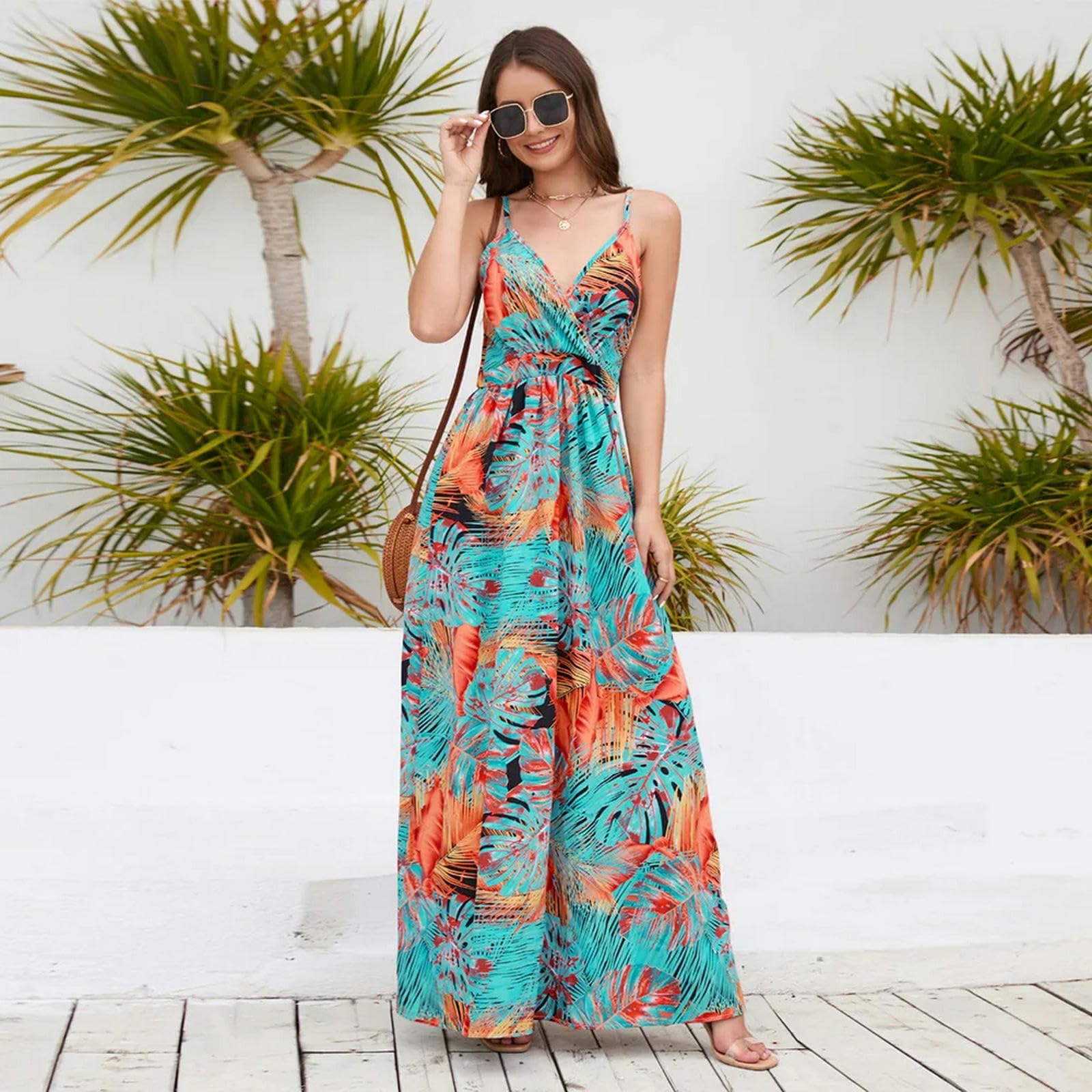 Ropa de Mujer Vestido Largo Estampado Bohemio Sexy Vestido de Cuello V Vestido Elegante Vestido Retro Floral, HUTALIM, Zi, l