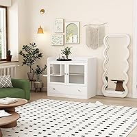 Vista 7 de MOOLIVE Caja de arena grande para gatos, mueble oculto para gatos con cajón y pasarela de fugas de arena, casa de gato de madera para dormitorio