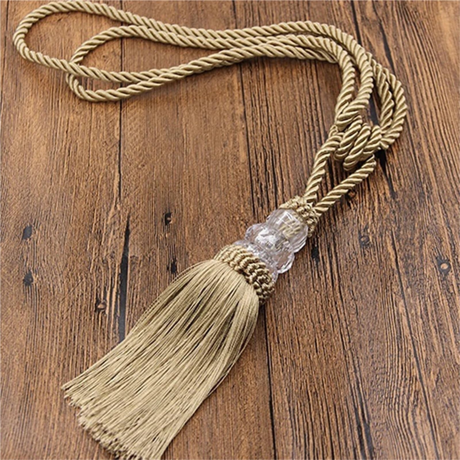 Podwiązki do zasłon, 1 szt. sznurek do zasłon z frędzlami, akcesoria okienne, kryształowe koraliki, ozdobne zasłony, klamrowy(Beige)