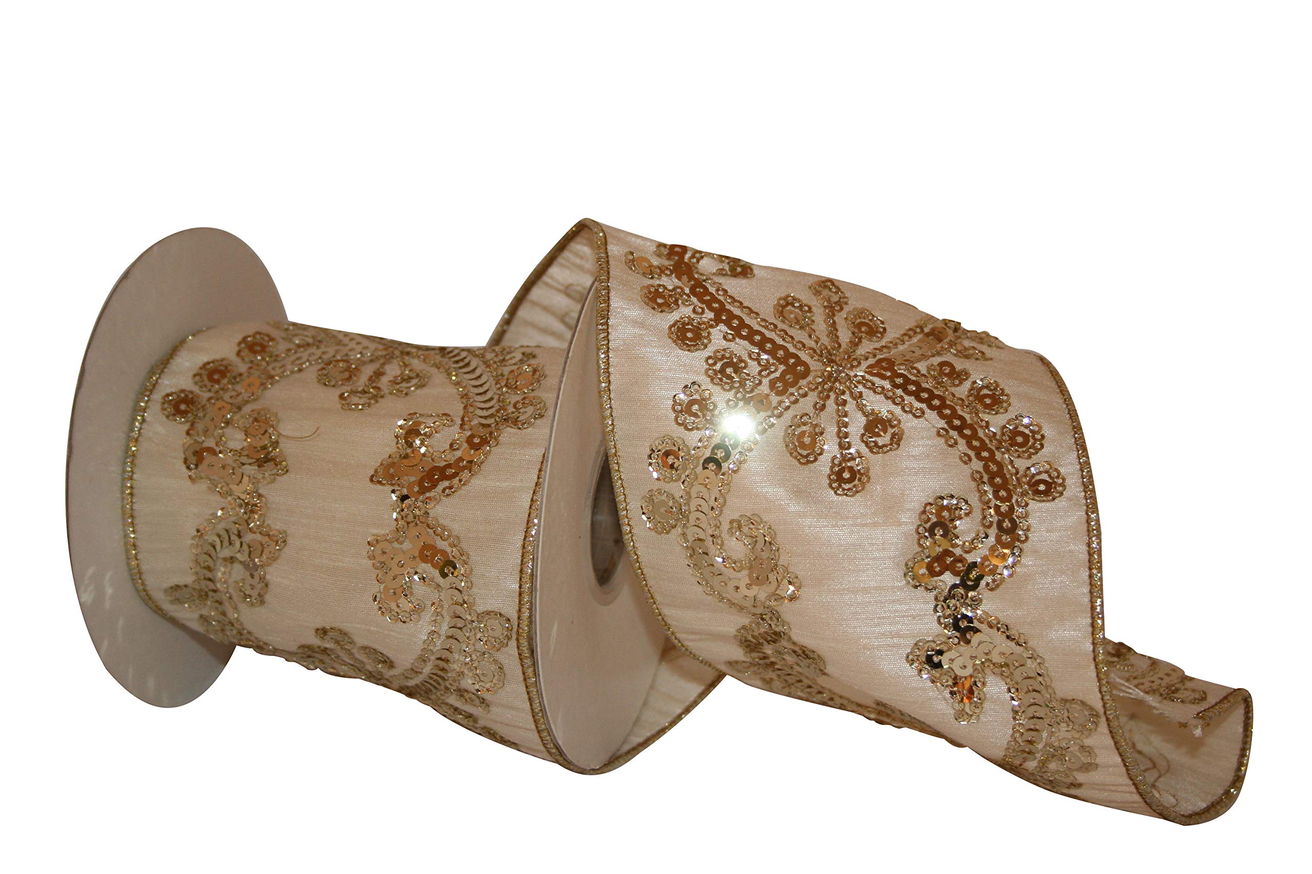 Reliant Ribbon 90541W-810-10D Dubai Sequin Wired Edge Band, Ivory, 4 Inch x 5 Yards, Ivory-coloured