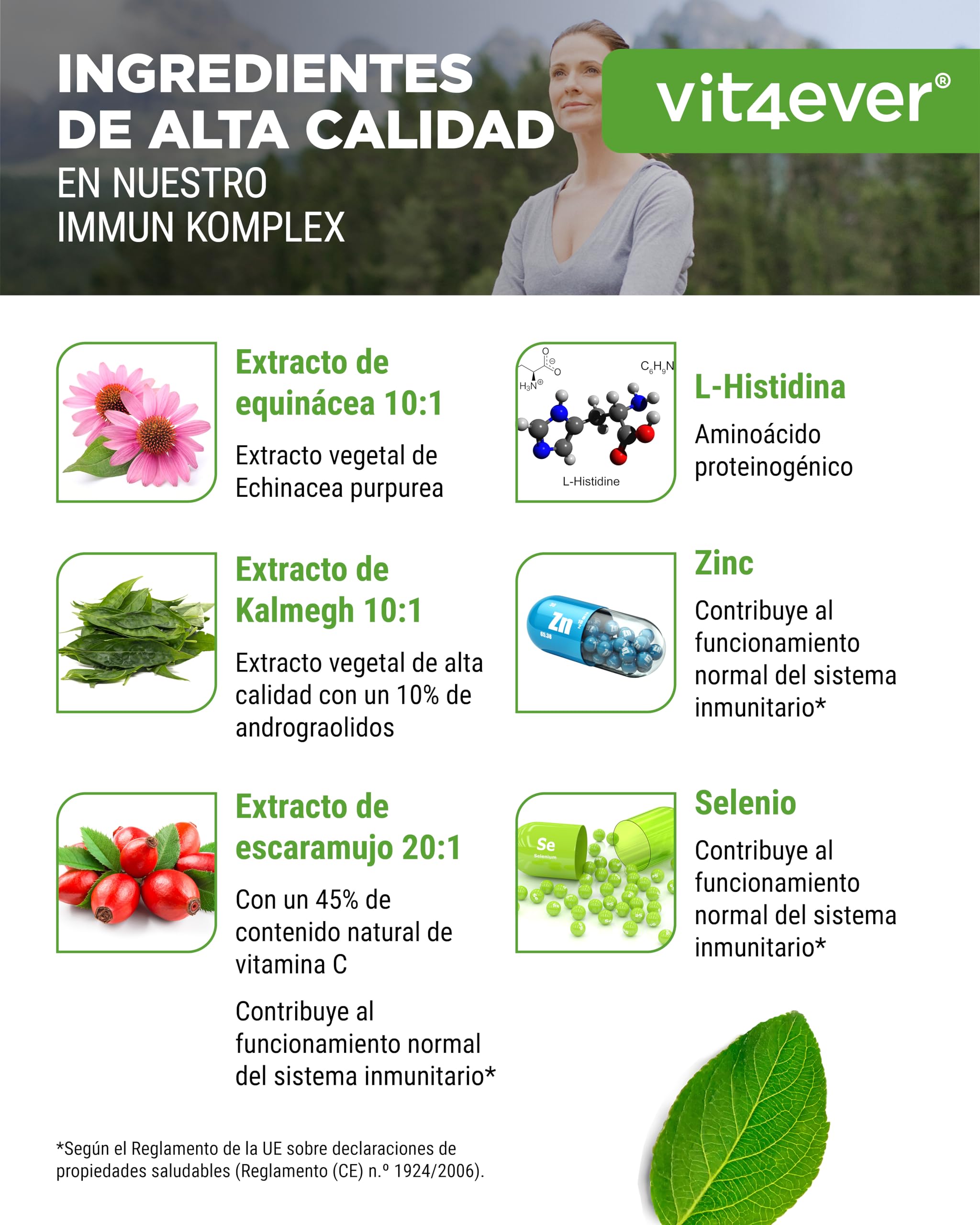 Complejo para el Sistema Inmunitario de alta dosis - 180 cápsulas para 90 días - 500 mg de Equinácea, Kalmegh, Escaramujo, Vitamina C, L-Histidina, Zinc y Selenio - Vegano, sin aditivos innecesarios