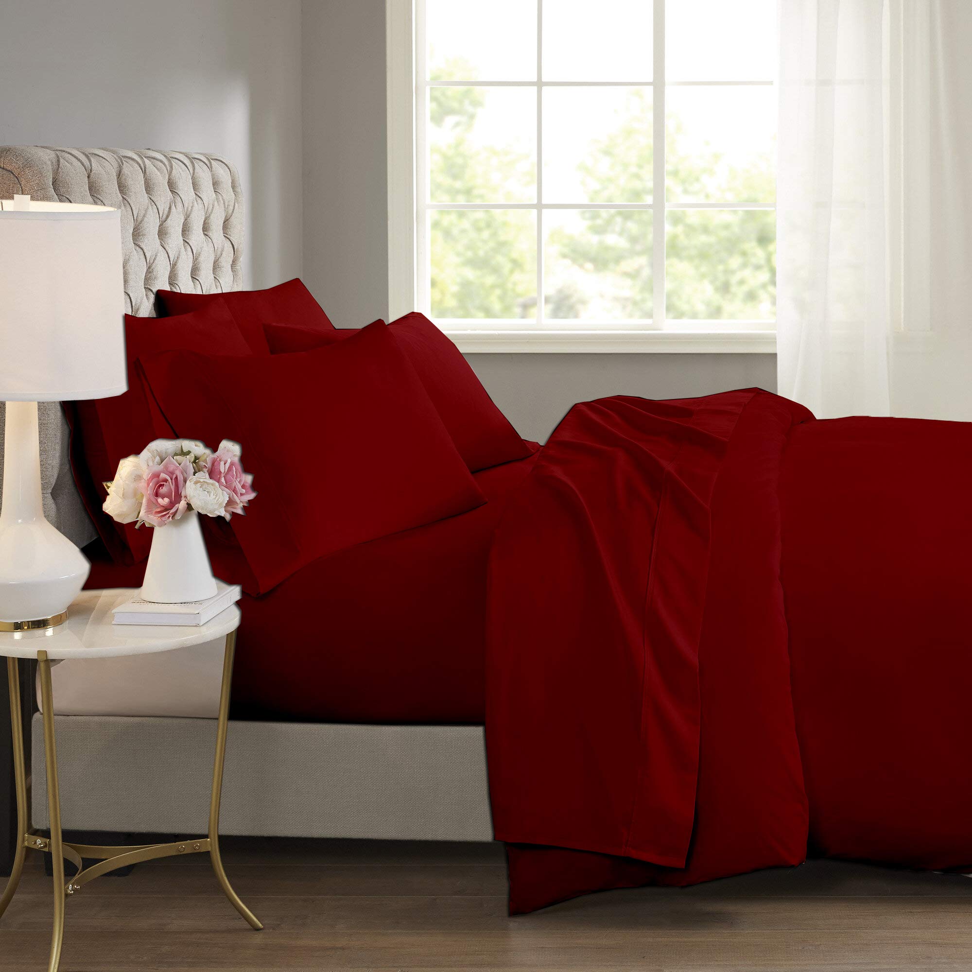 CHESS BED 600-TC Egyptian Cotton Burgundy TwinXL-Sheets Set, 4-Piece Long-Staple Best-Bedding Sheets for Bed, Breathable, Soft & Silky Sateen Weave Fits Mattress 16'' Deep Pocket