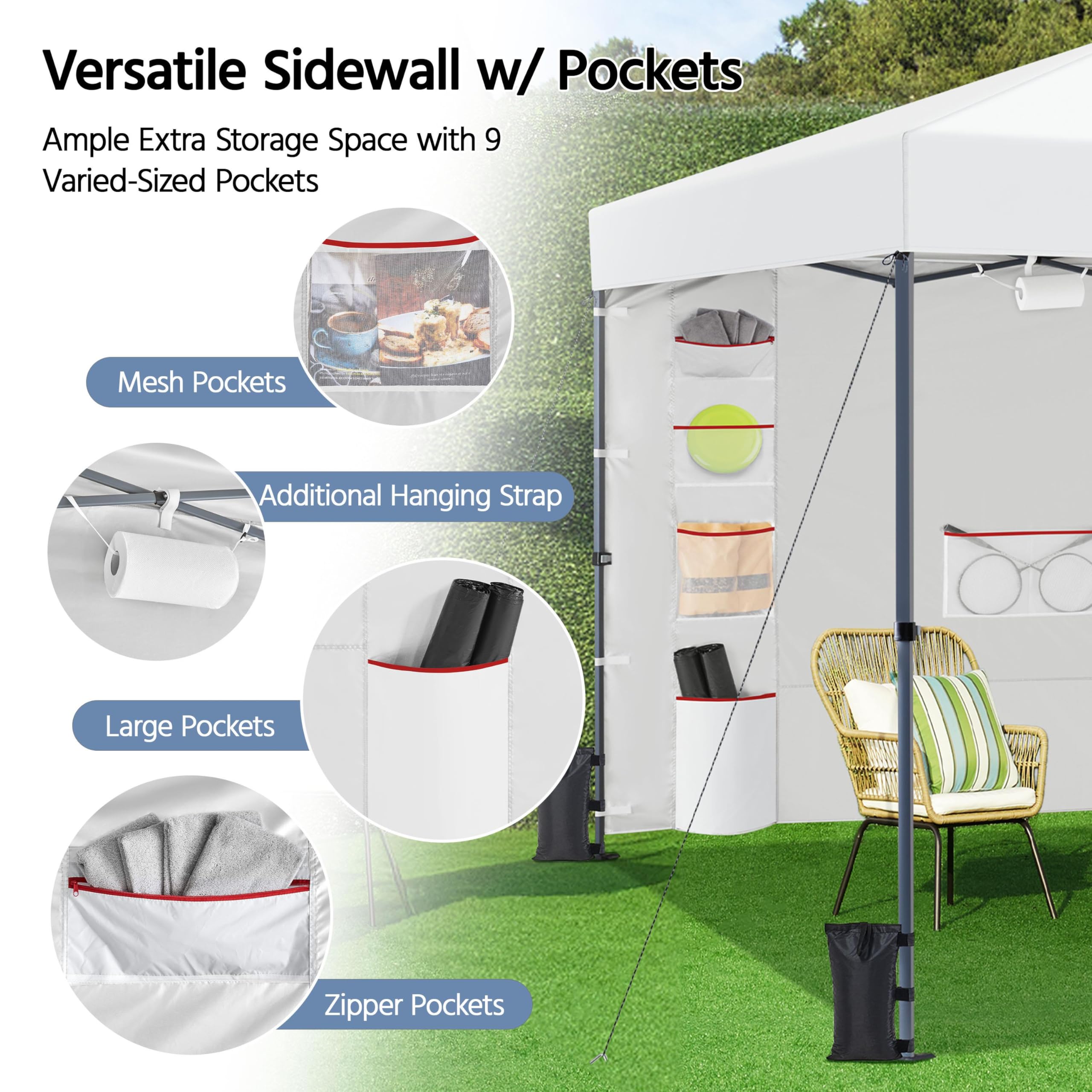 Yaheetech Opvouwbaar paviljoen, 3 x 3 m, voor de tuin, met een schuur met 1 stabiele zijwand, 9 vakken, opslag, outdoor tent, pop-up in hoogte verstelbaar, waterdicht, voor feestevenementen, wit