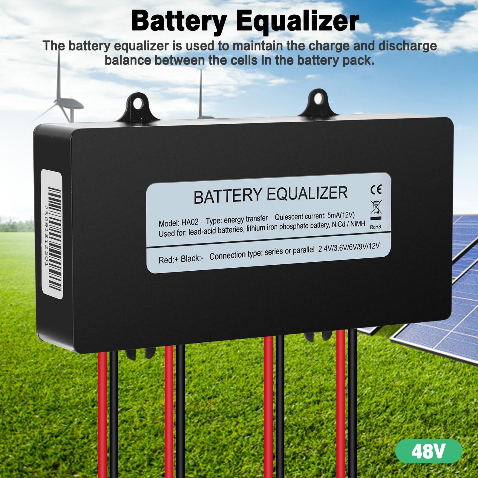 DEWIN Equilibrador de batería, Ecualizador de batería de 48V equilibrador de batería del Sistema Solar 4x6-12V for batería de Litio de Plomo ácido
