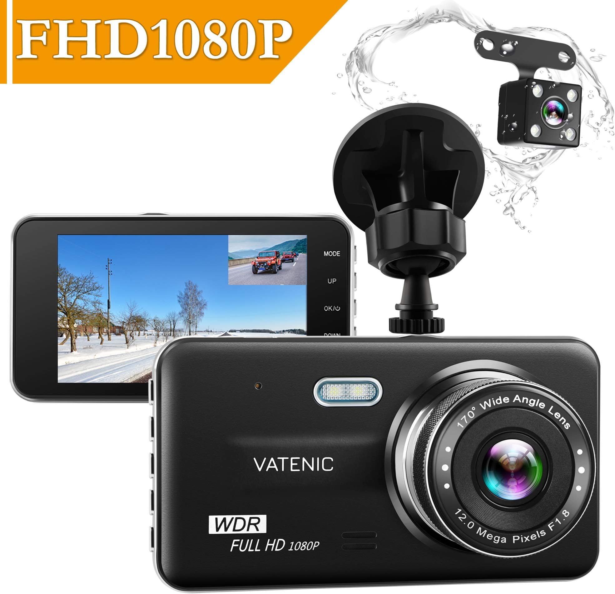 Dual Dash Cam Car Camera Recorder Full HD 1080P Front And Rear Cameras,Driving loop Recording With 4.0" IPS Screen 170°Wide Angle, WDR,Parking Monitor, G-Sensor, Night Vision, Motion Detection