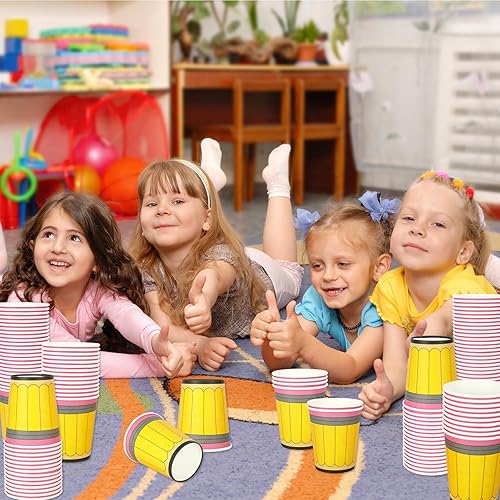 Miniatura 6 de Whaline 50 vasos de papel para el regreso a la escuela, 9 onzas, diseño de lápiz amarillo, tazas desechables para la temporada escolar, tazas de