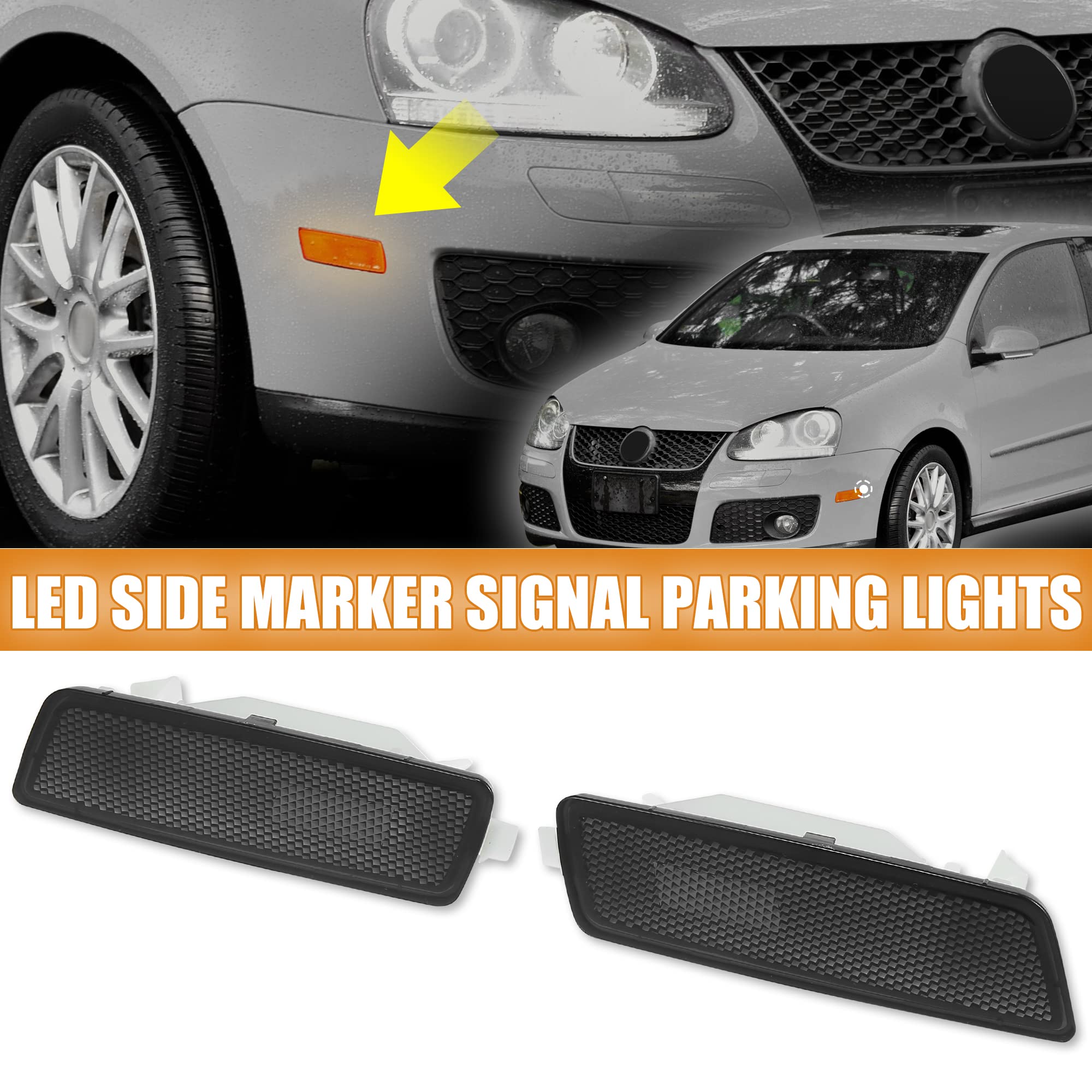X AUTOHAUX 1 Pair Exterior Side Marker Front Fender Lights Lamps Housings for Volkswagen MK5 Golf GTI Rabbit 2006-2009 Jetta 2005-2010 R32 2008 Black