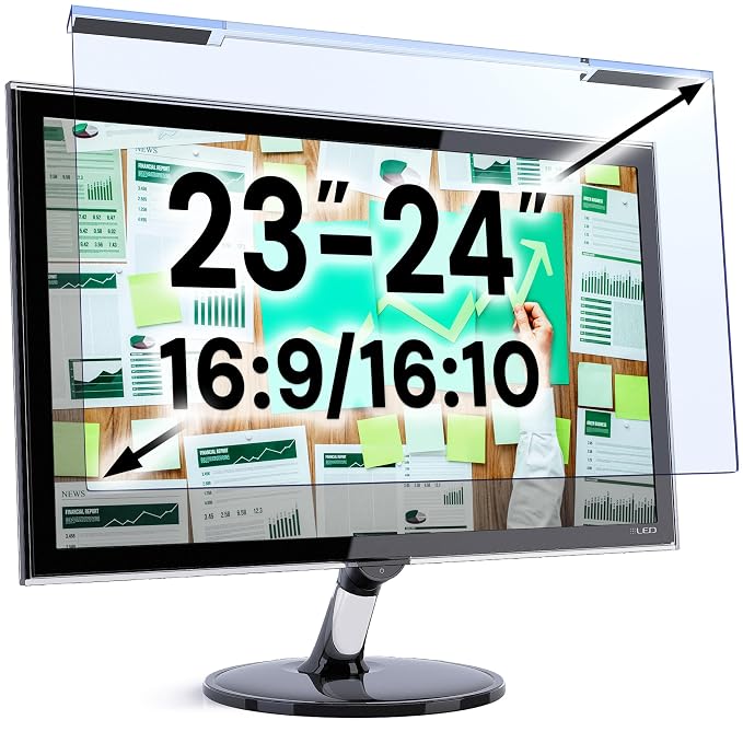 Universal Blue Light Blocking Screen Protector Panel for 23, 23.6, 23.8, 24 inch Diagonal LED PC Monitor Anti-UV Eye Protection Filter Film - Widescreen Monitor Frame Hanging Type (W 21.2" X H 13.4")