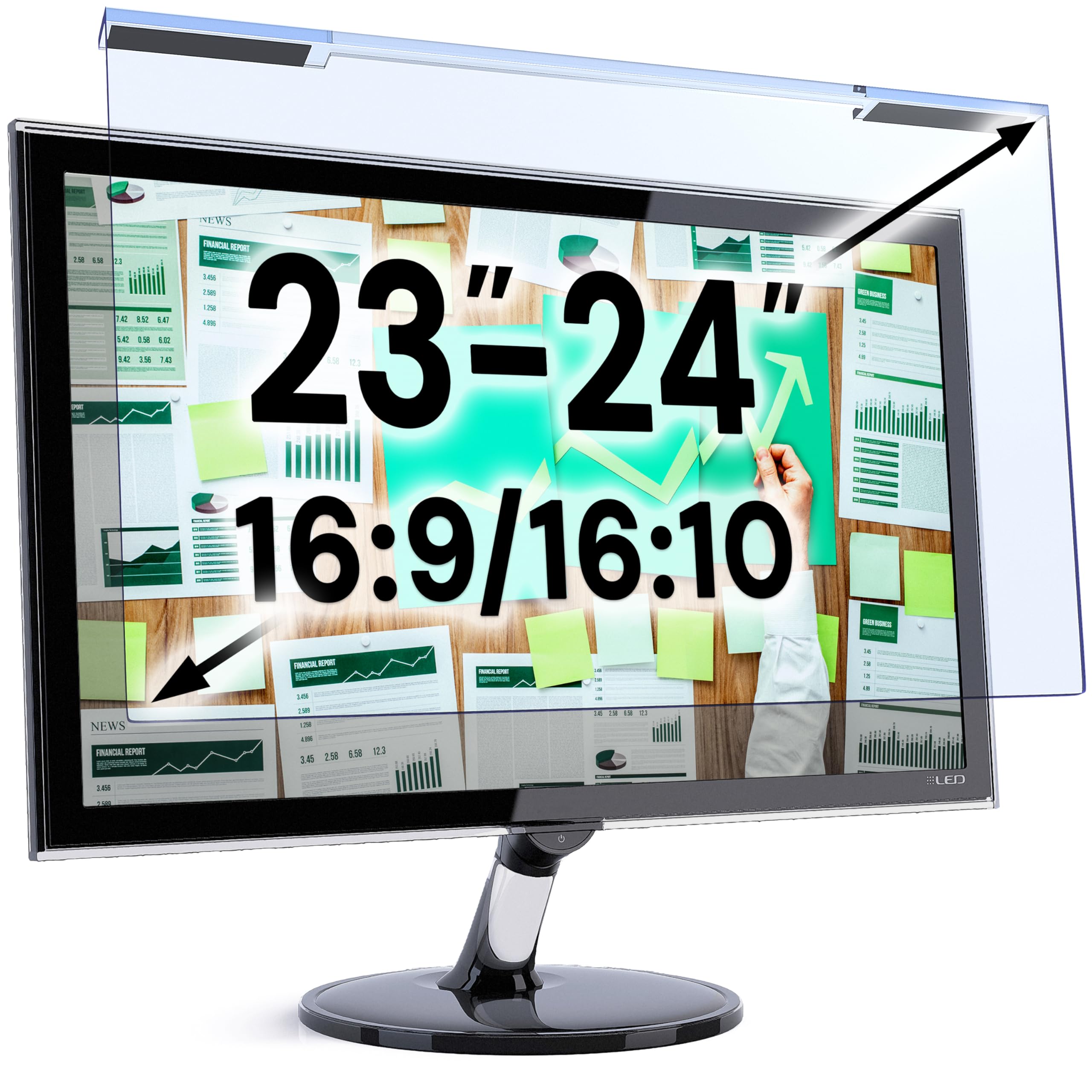 Saco 24 Inch Monitor Screen Protector (Hanging Type) – 2mm Acrylic Anti Glare Anti Blue Light Screen Guard for 23, 23.6, 23.8, 24 Inch LED Monitor, Matte Finish, 16:9/16:10