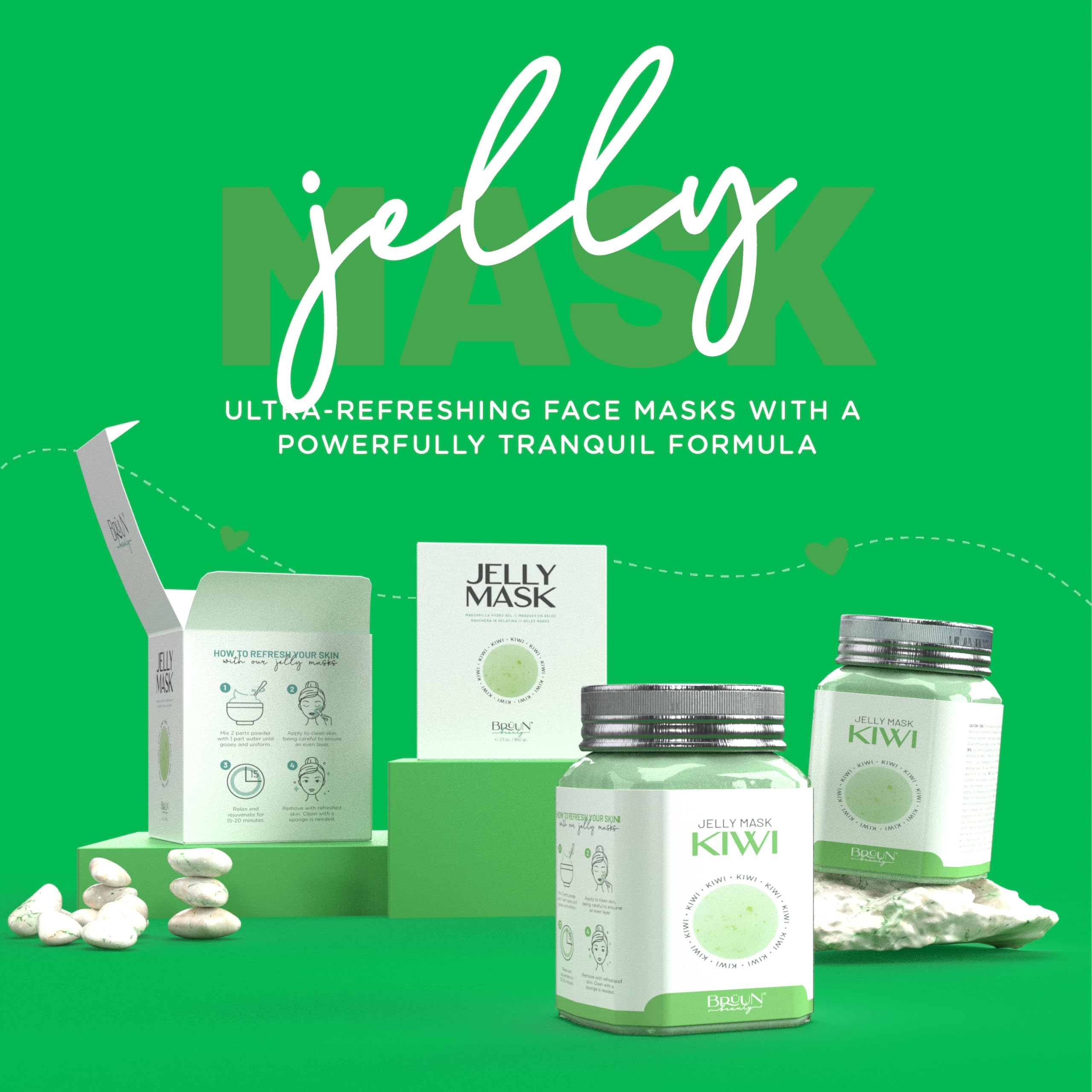 BRÜUN Peel-Off Kiwi Jelly Mask for Face Care – A 23 fl oz Rubber Mask Jar for 30 to 35 Treatments – A Skin Care Moisturizing Gel Mask of Spa Set for Men, Women and Adults