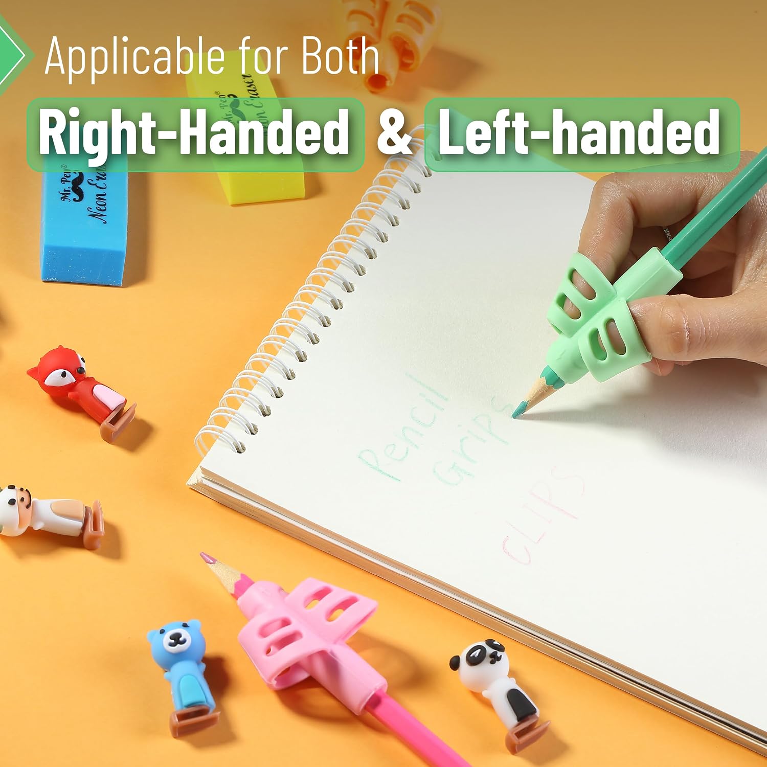 - cil Grips for Kids Handwriting, 4 Pack with 4 Clips, Colorful | Flexible Silicon cil Holder for Kids, Right & Left-Handed thumbnail
