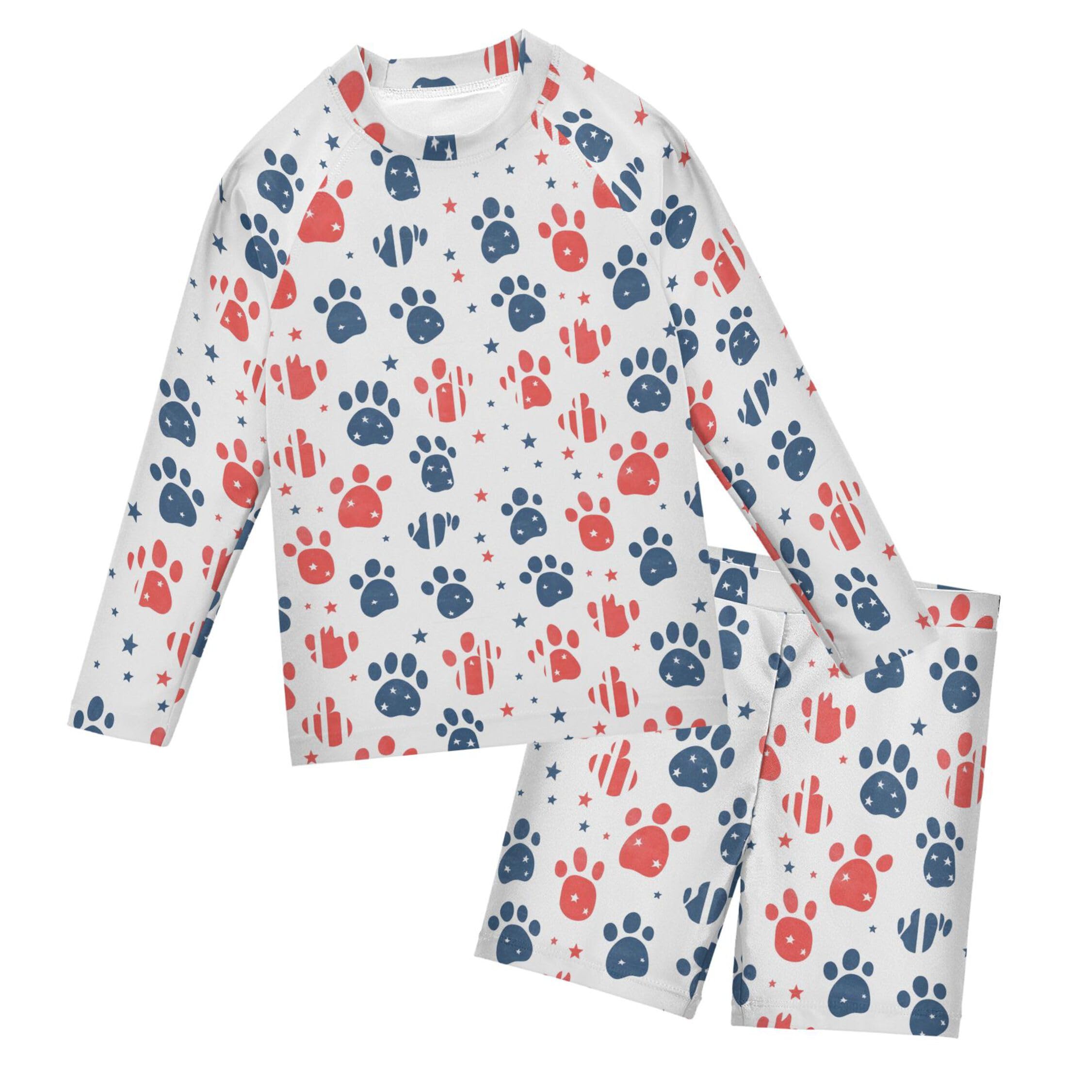 Dog Cat Claws Paw Print Baby Boys' Toddler Long Sleeved Rashguard Swim Bathing Suit Set B0404985
