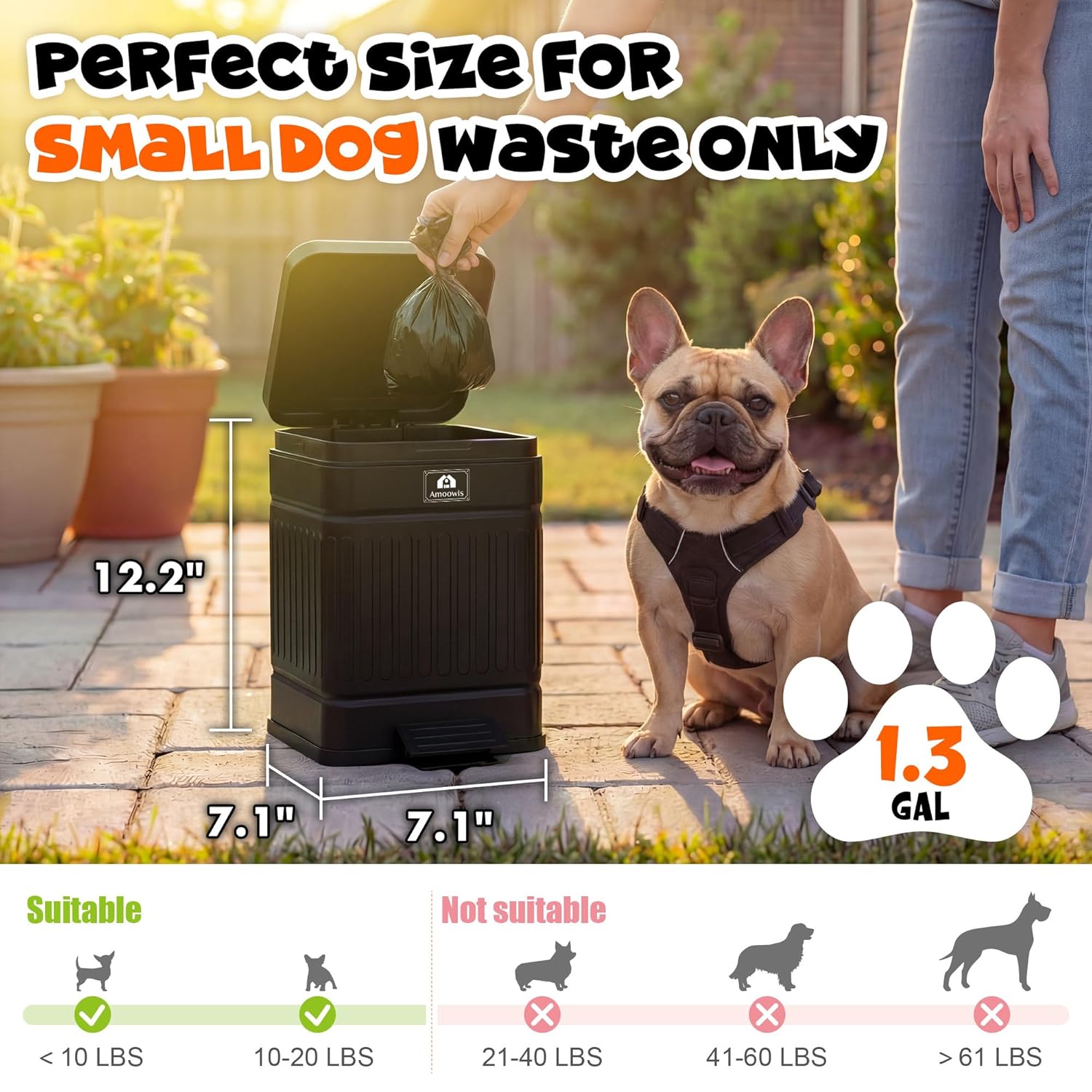 Small Trash Can with Lid, 1.3Gal Stainless Steel Dog Poop Trash Can Outside, Waterproof & Odor Control, 5L Cat Litter Trash Can, Dog Waste Station with Foot Pedal, Garbage Can for Backyard