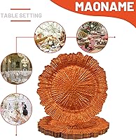 Vista 7 de MAONAME Platos Base Naranjas, Platos Base de Arrecife para Plato de Cena, Platos Base de Plástico de 13 Pulgadas para Decoración de Bodas, Juego de 6
