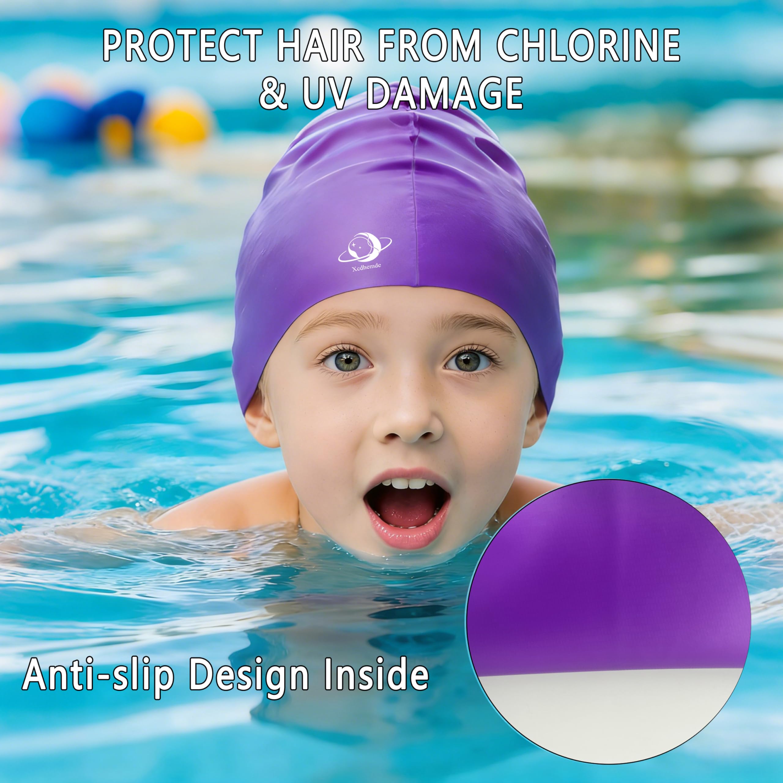Czepek Kąpielowy Dzieci, Czepek Pływacki Dzieci Silikonowy, Miękki, Elastyczny i Wygodny, Wodoszczelny, Swimming Cap, Odpowiednie dla Chłopców, Dziewcząt i Nastolatków - Fioletowy | Wodoszczelny czepek pływacki, antypoślizgowy czepek kąpielowy, wygodny cz