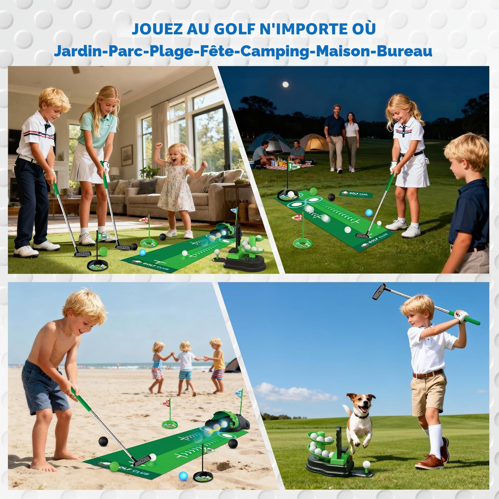 TERRAMUS Ensemble de Golf 3 en 1 pour Enfants, Jouet de Golf avec Lanceur de balles Automatique Dinosaure et balles Lumineuses LED, Mini-Golf intérieur/extérieur, pour garçons et Filles