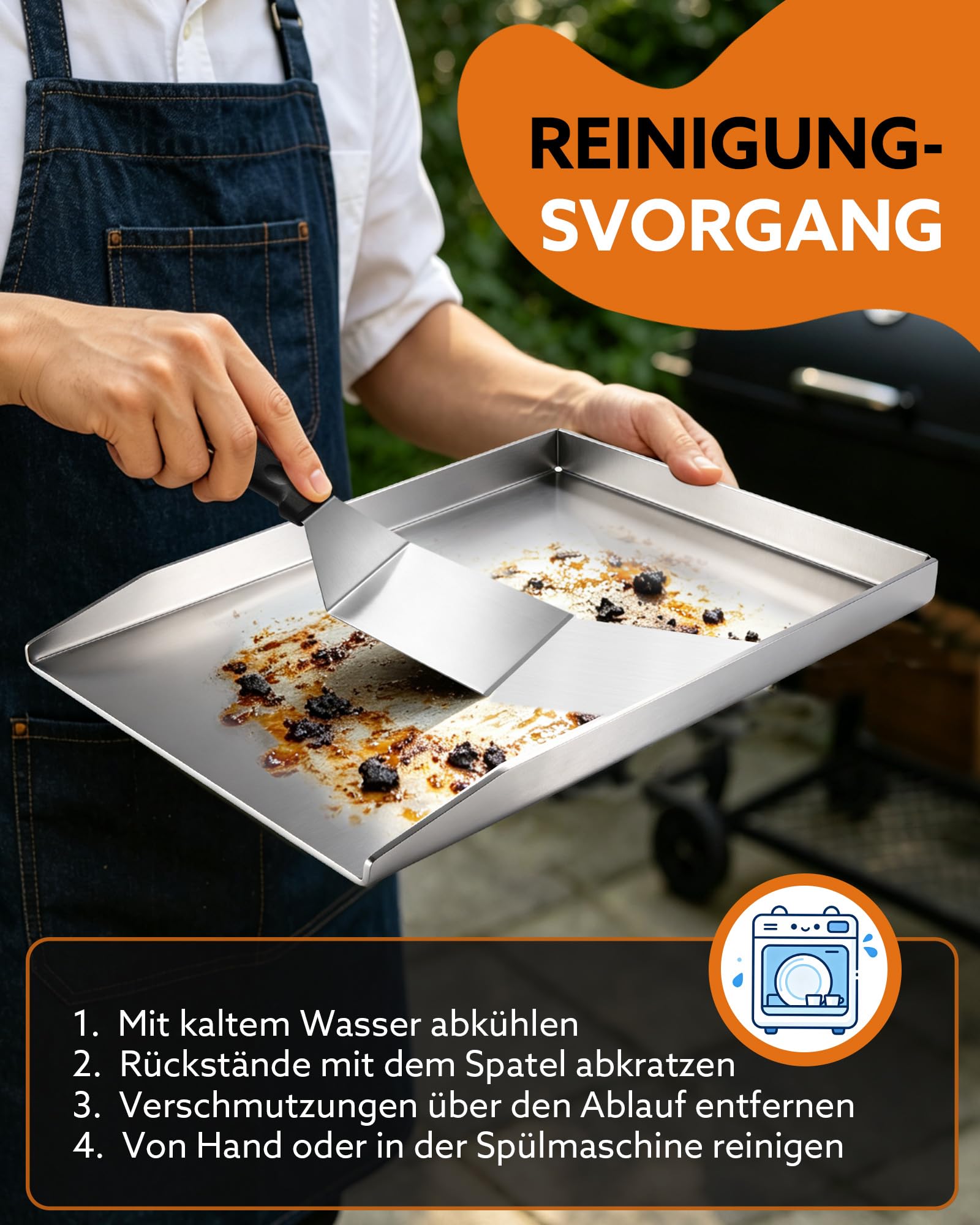 7er Set Plancha Grillplatte Edelstahl 40x30 cm, 4 mm, für Gasgrill und BBQ