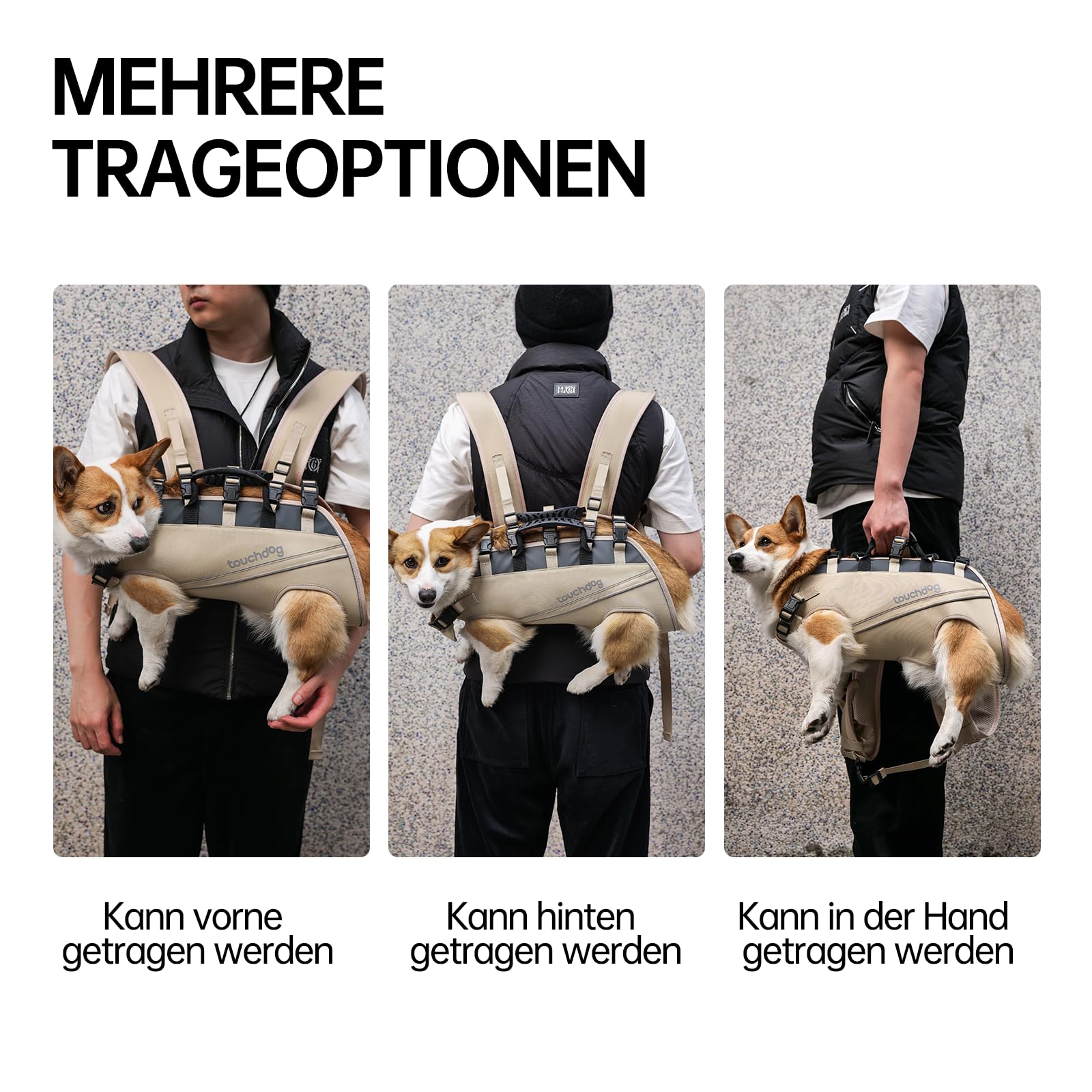Dog Backpack Carrier for Large Dogs - Hands-Free Pet Travel Pack with 6-Point Safety System, Waterproof & Reflective Design for Motorcycle, Hiking, Surfing (Khaki, L)