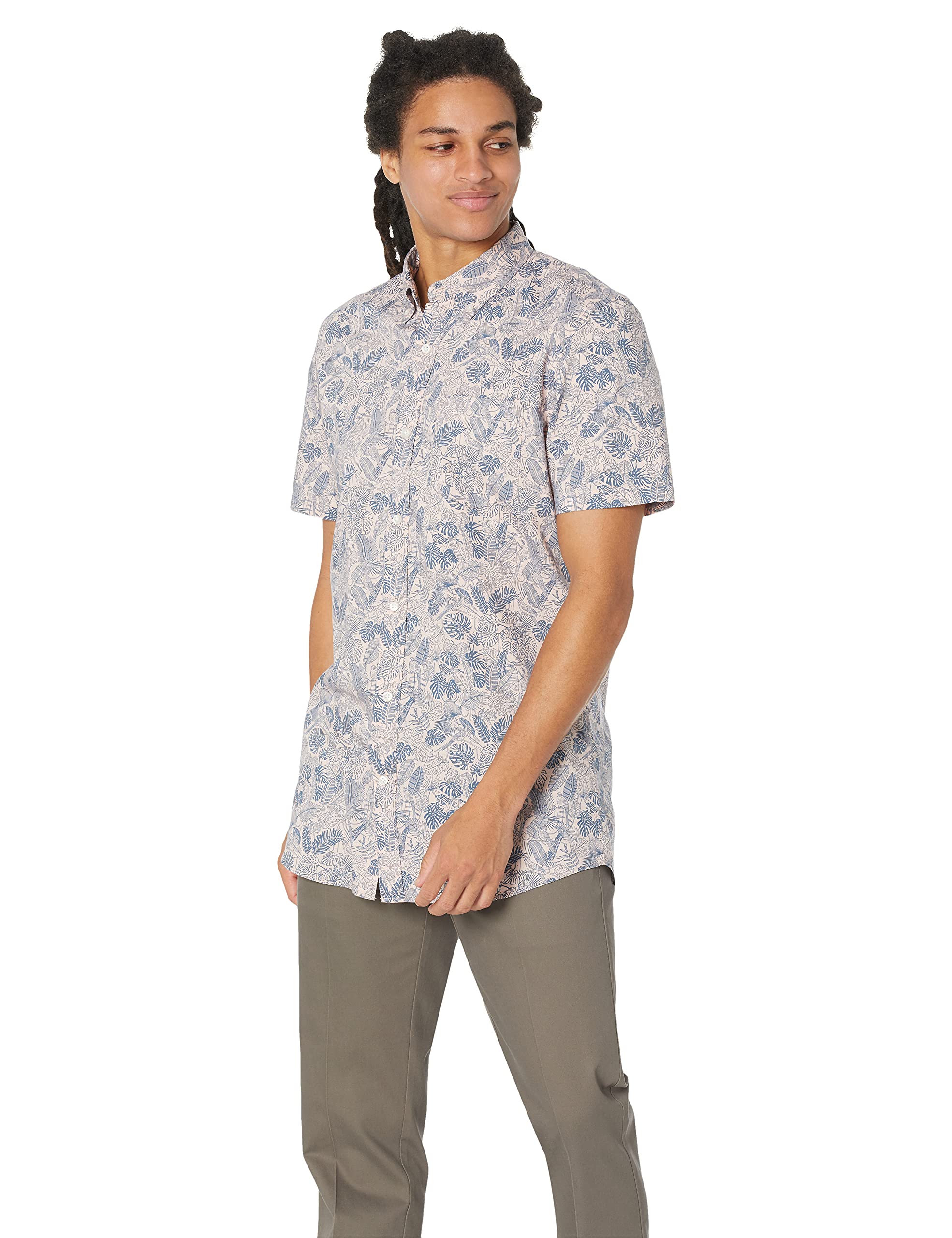 Photo 1 of Goodthreads Men's Standard-Fit Short-Sleeve Printed Poplin Shirt X-Large Pink, Parrot Print