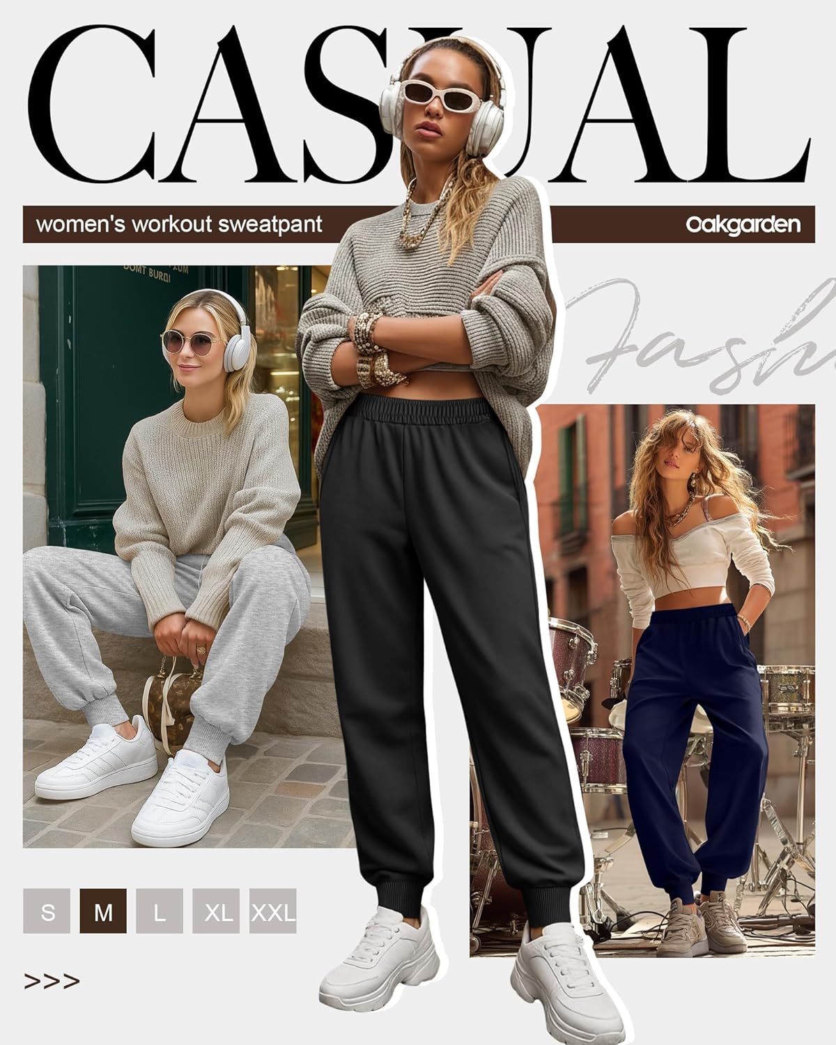 3 Pack Women's Joggers Pants, Cozy High Waist Sweatpants Tapered Drawstring Yoga Casual Lounge Pants with Pockets - Image 2