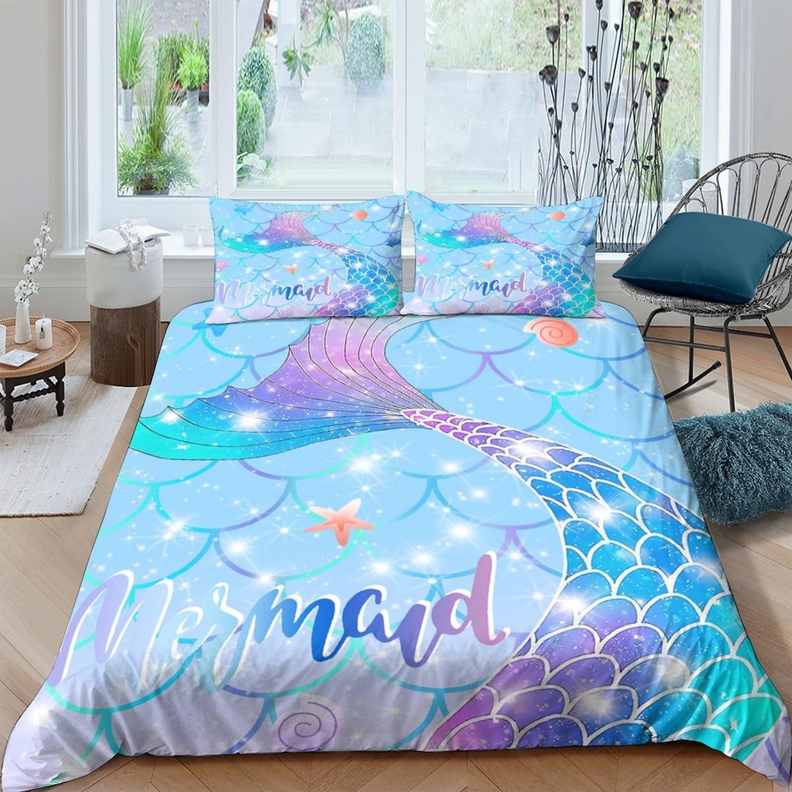 Ctjqhvkz Style-9 3D Printed Mermaid Tail Fitted Sheet Microfiber Soft Pastel Ocean Mattress Cover For Bedroom Dorm Decor Single（135X200cm）