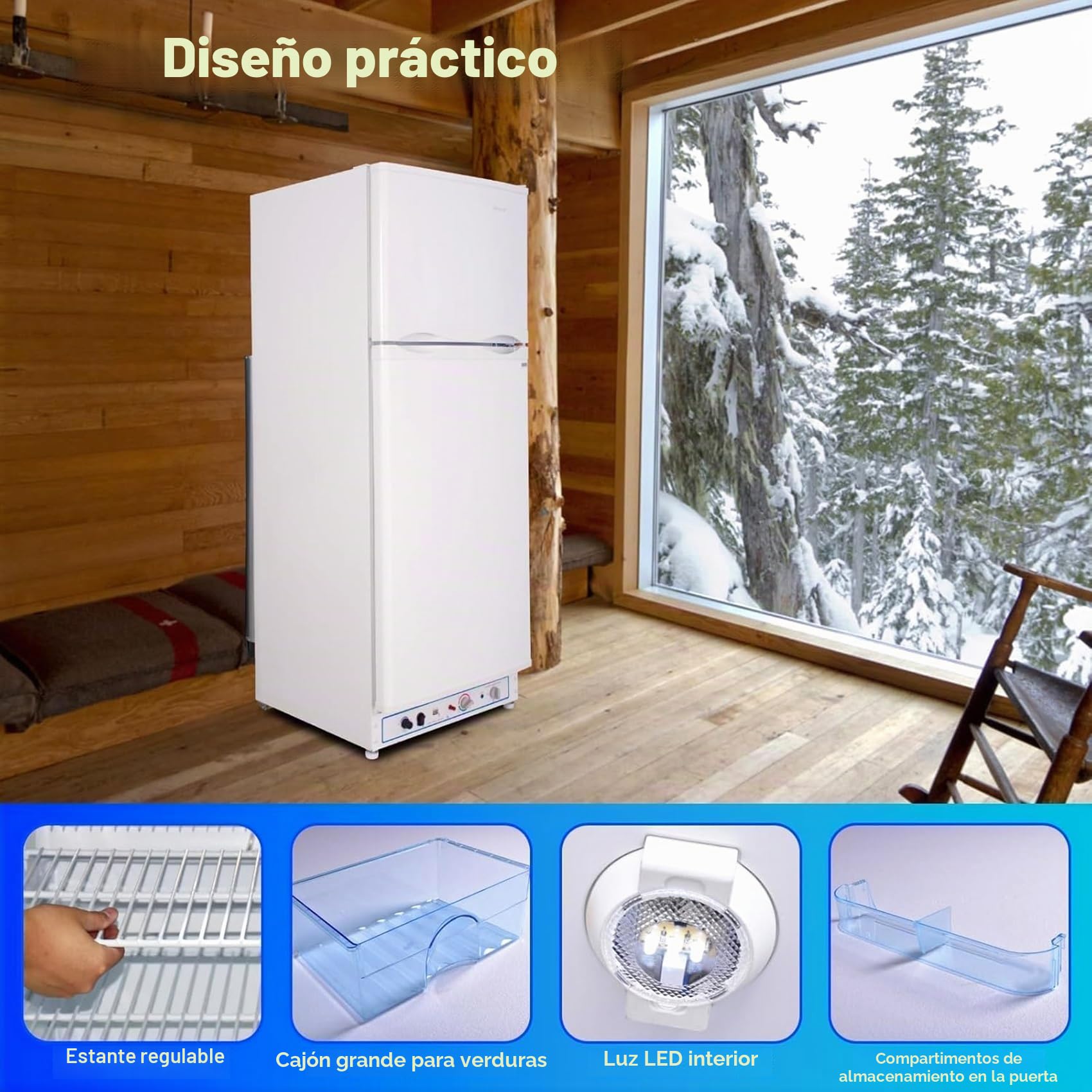 Smad Frigorífico Congelador a Gas (129L+46L), Nevera de Absorción de 2 Vías para Casa Móvil, Garaje, Casas de Campo, Caravana, Autocaravana, Nevera de Butano 220V, Sin Ruido, Blanco