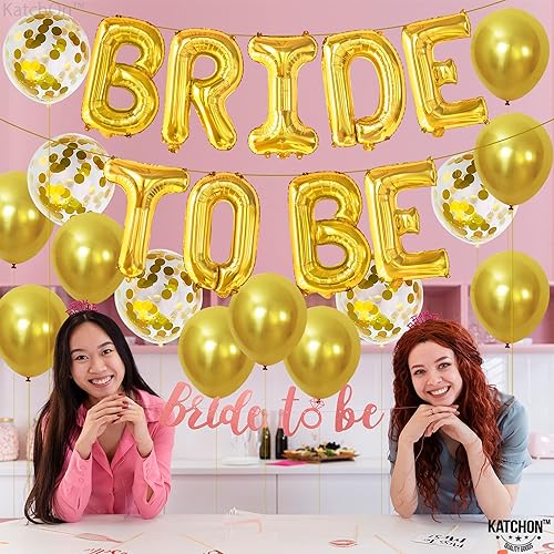 Miniatura 6 de KatchOn, Juego de globos dorados de 16 pulgadas, paquete de 23 globos de novia, globos de látex dorado para decoraciones de despedida de soltera,