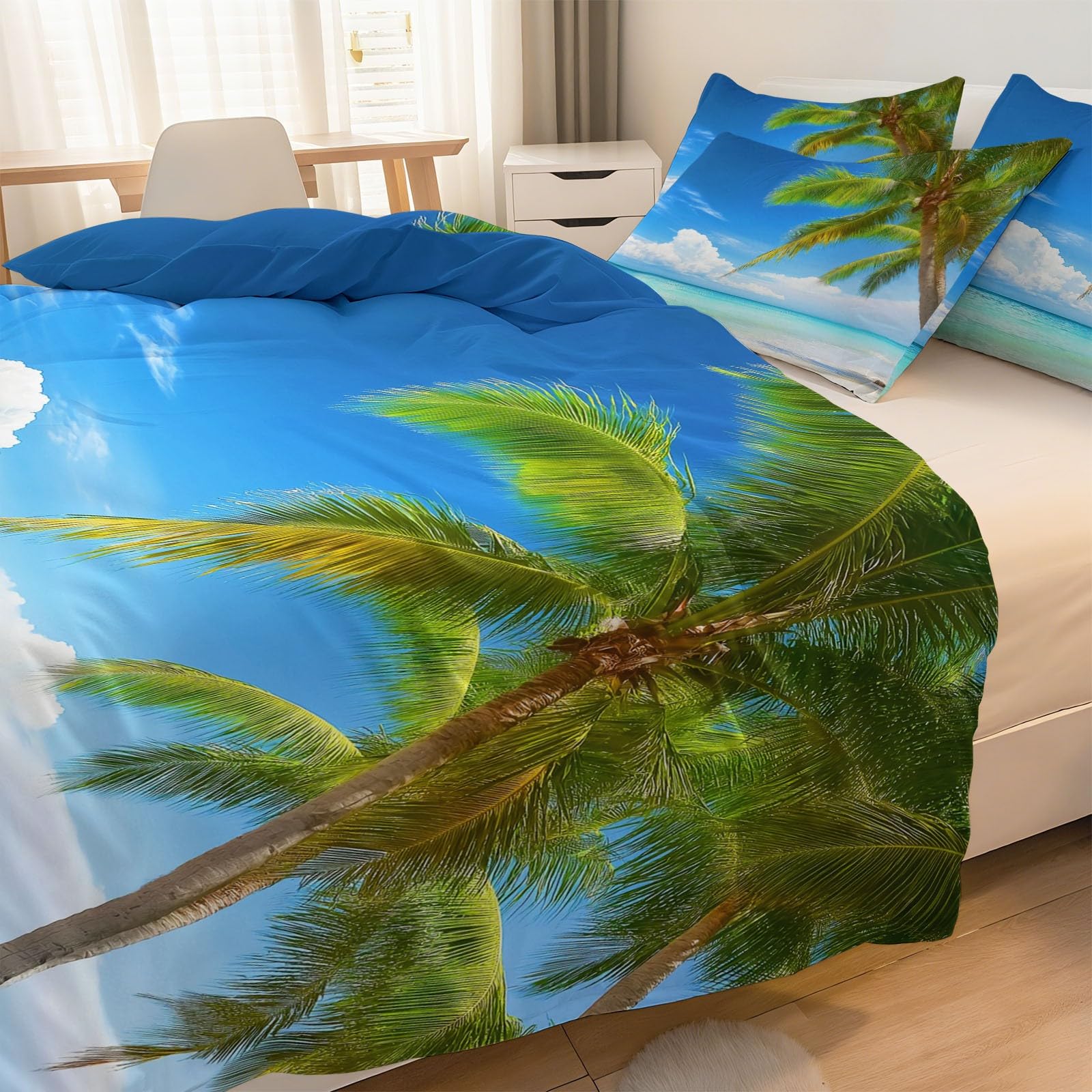 Zestaw pościeli dwuosobowej 200 x 200 cm - Premium hipoalergiczna poszewka na kołdrę dwustronna poszwa na kołdrę, zestaw poszewek na kołdrę do prasowania, zamek błyskawiczny, wielokolorowe wybrzeże