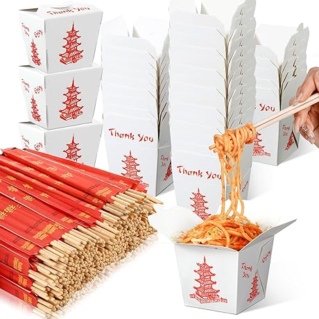 Tioncy Chinese Containers for Food with Chopsticks: Disposable Paper Take Out Boxes