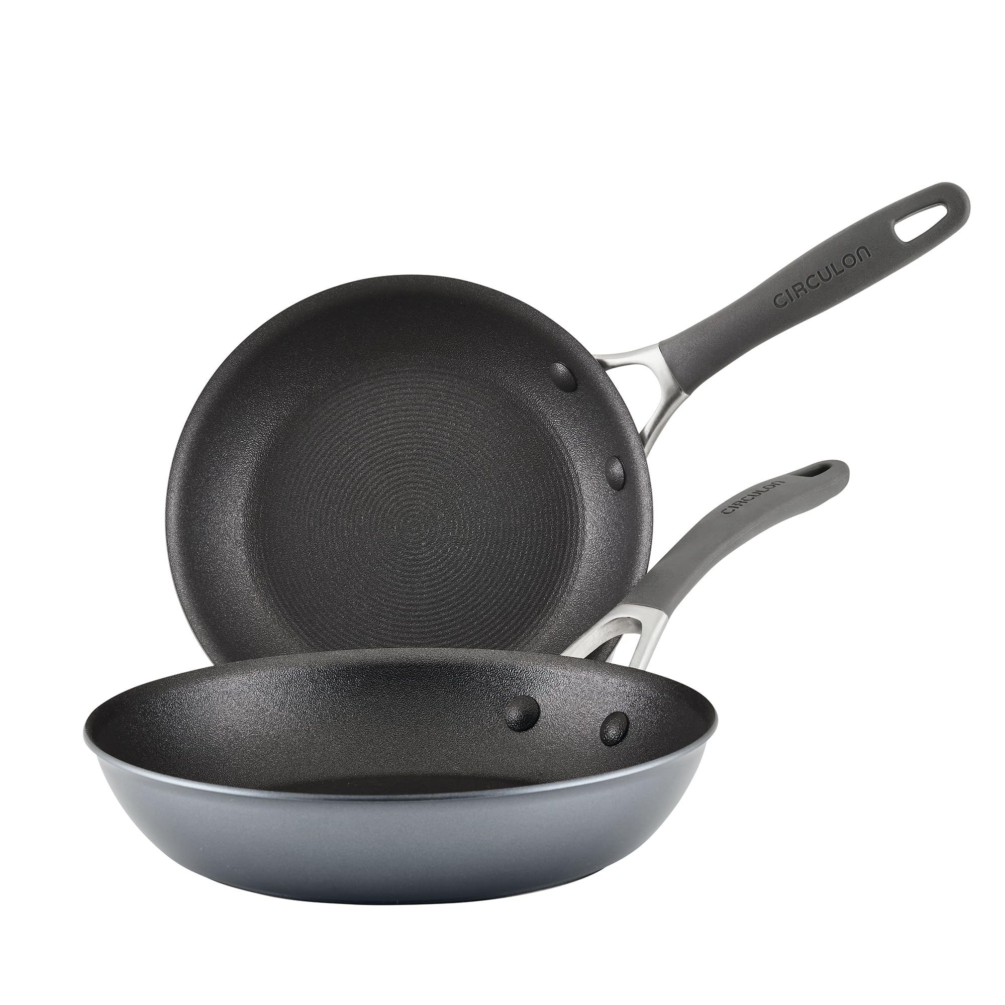CirculonScratch Defense Non Stick Frying Pan Set - Induction Frying Pans with Extreme Non Stick, 21cm & 25cm Dishwasher & Oven Safe Cookware, Graphite Pewter Finish