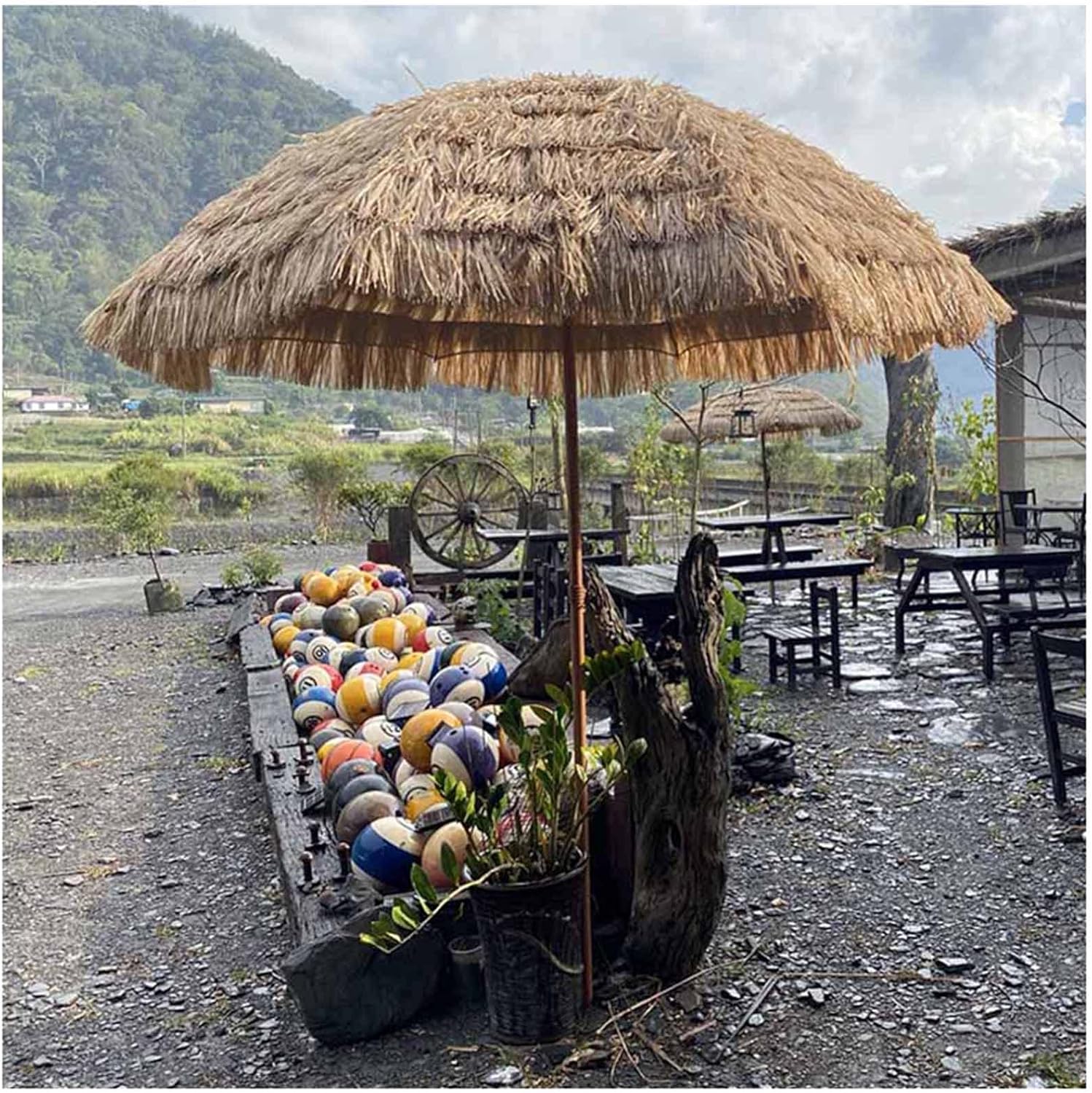 Desconocido Parasol Redondo Sombrilla De Rafia Gigante Parasols De Paja De Hawaii Diametro 260cm Altura 240cm Sombrilla De Playa, para Exteriores Jardín Junto A Piscina