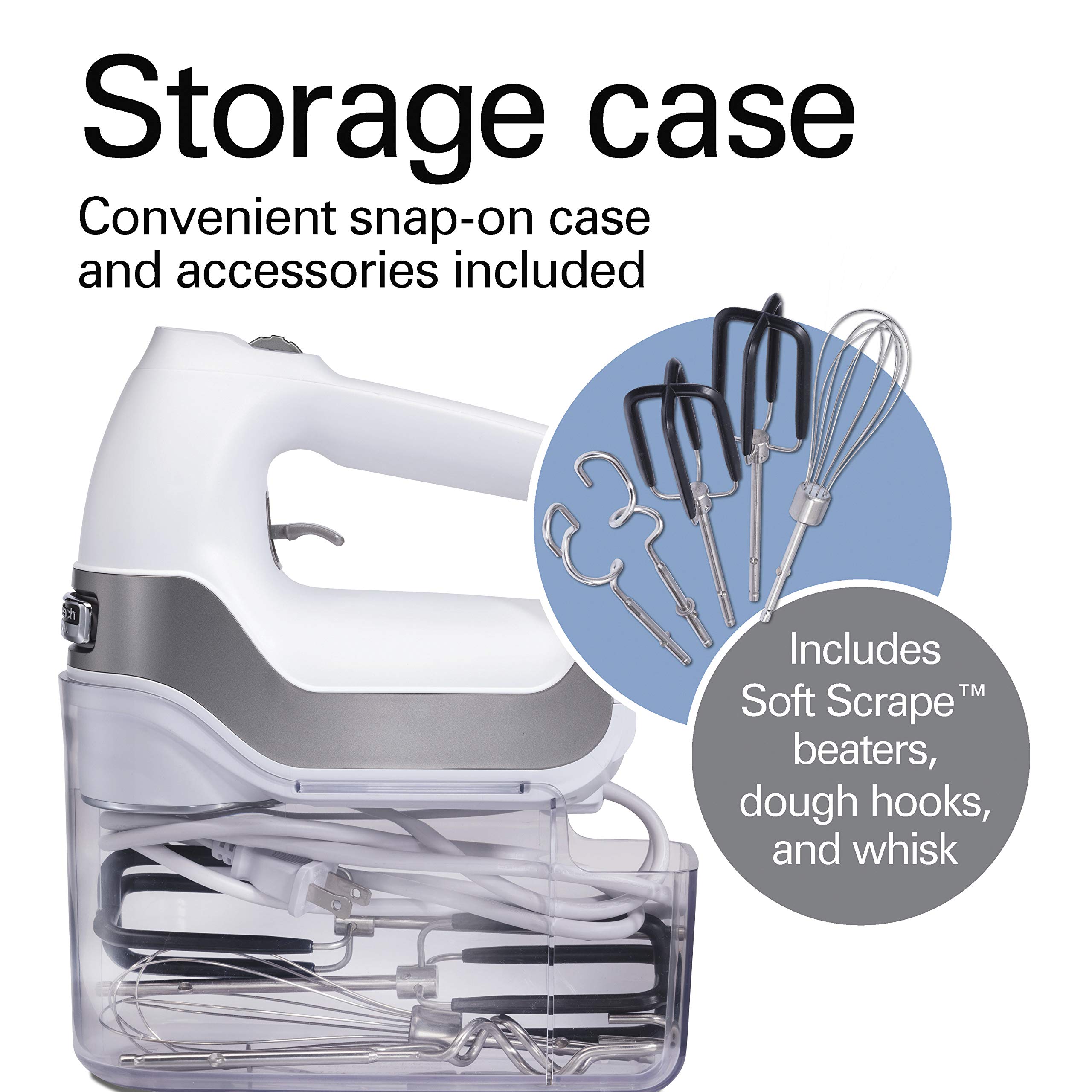 Hamilton Beach 62656 7 Speed Electric Hand Mixer, Whisk, Hooks and Snap-On Storage Case, One Piece
