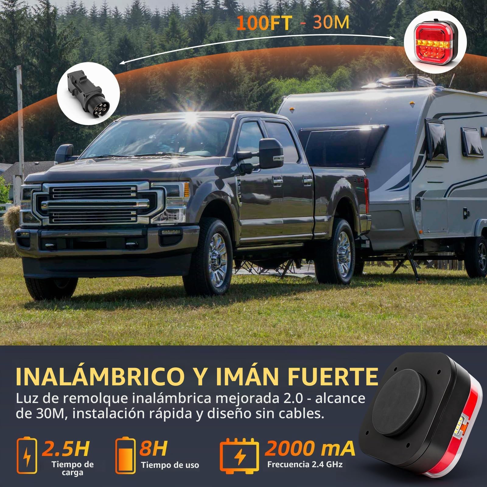 inalámbrica Luces traseras remolque led magnéticas 12v wireless - recargable, impermeable, sin cable, homologada E