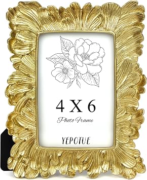 4x6 Vintage Picture Frame Gold, Ornate Leaves Photo Frame with Glass Front, Elegant Picture Frame for Wall or Tabletop Display, Gift ldeas for Home Decor