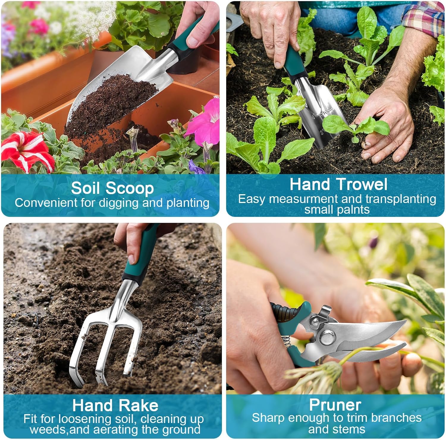 Garden Tools Sets, Gardening Tool Set with 39.3 in Repotting Mat, 7 Piece Gardening Kit with Non Slip Ergonomic Handle, Heavy Duty Garden Tool Bag Gardening Supplies for Women and Men - Image 5