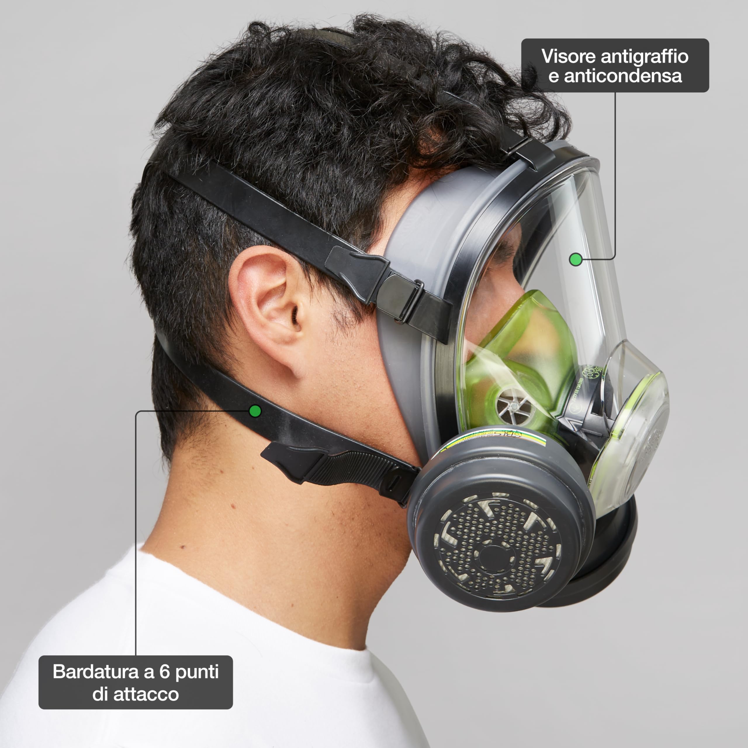 BLS 5600 con filtri 222 ABEK1P3 R D Maschera Intera con Guarnizione in TPE e 2 Filtri Sostituibili 222 ABEK1P3 con Attacco a Baionetta b-lock. Per Gas/Vapori, Polveri Tossiche, Acidi e Ammoniaca
