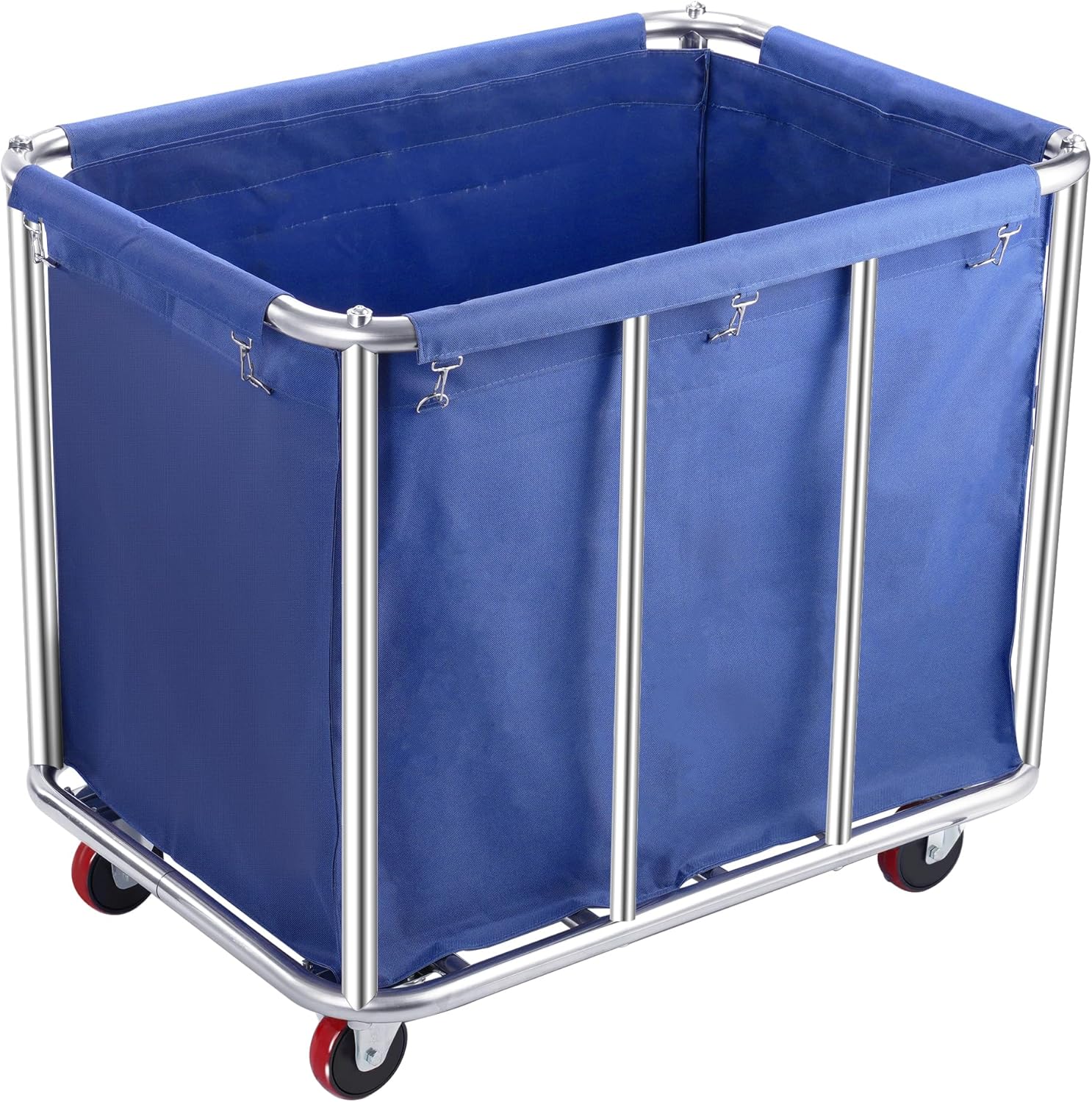 Laundry Cart with Wheels, 400L Capacity Commercial Laundry Sorter Rolling Laundry Hamper with Removable Oxford Bag and Sturdy Steel Frame, 330 lbs Load, Blue