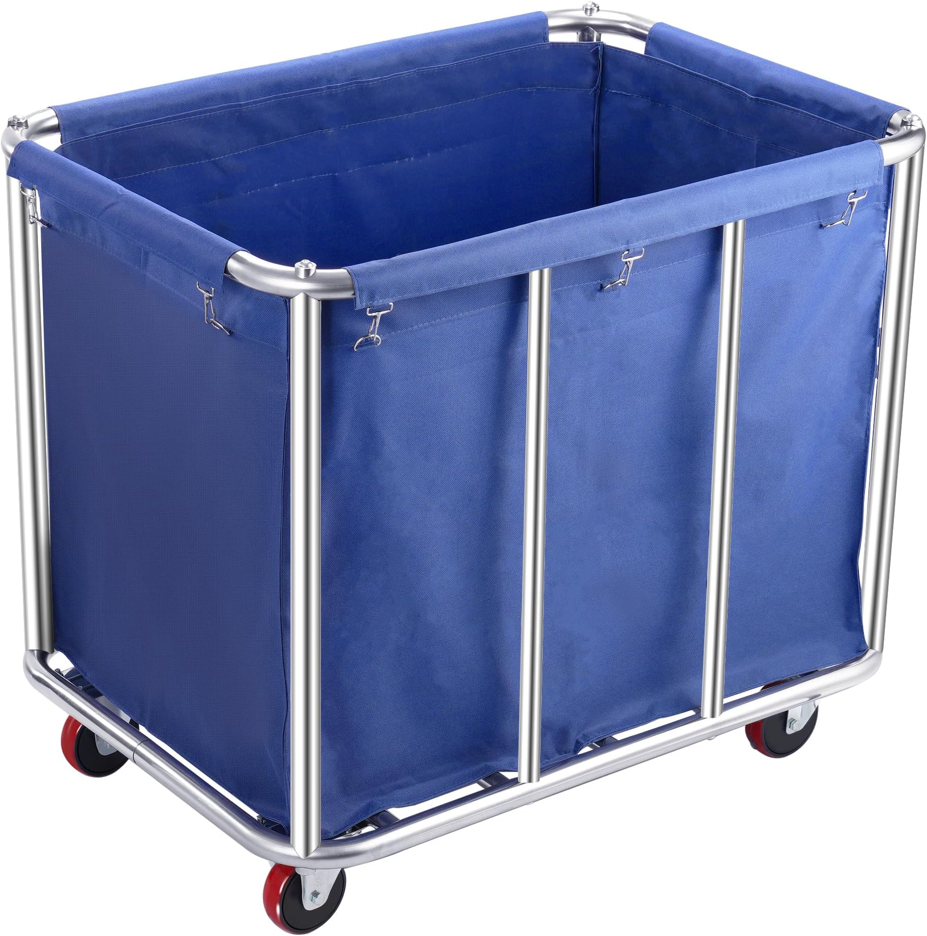 Rengue Laundry Cart with Wheels, 400L Capacity Commercial Laundry Sorter Rolling Laundry Hamper with Removable Oxford Bag and Sturdy Steel Frame, 330 lbs Load, Blue