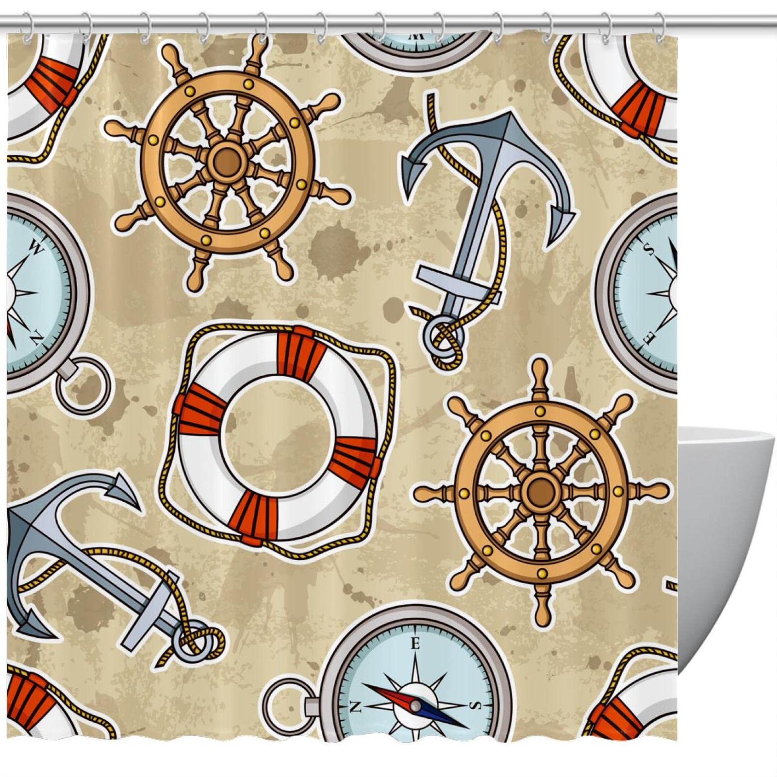 Rideau de douche nautique 183x183 cm lavable avec 12 crochets