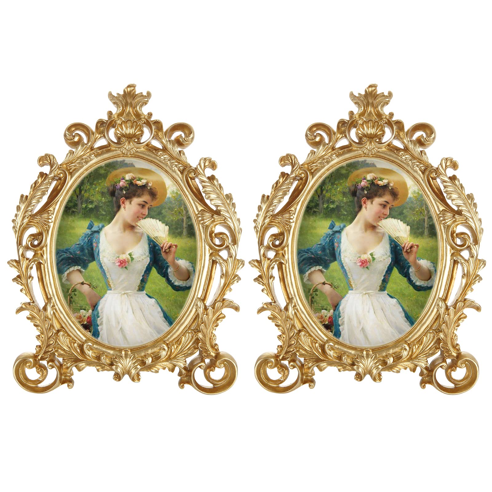 GUOER Ovaler Vintage-Bilderrahmen – 12,7 X 17,8 Cm, Goldfarben & Weiß, Mit Glasfront, Für Tisch Oder Wand