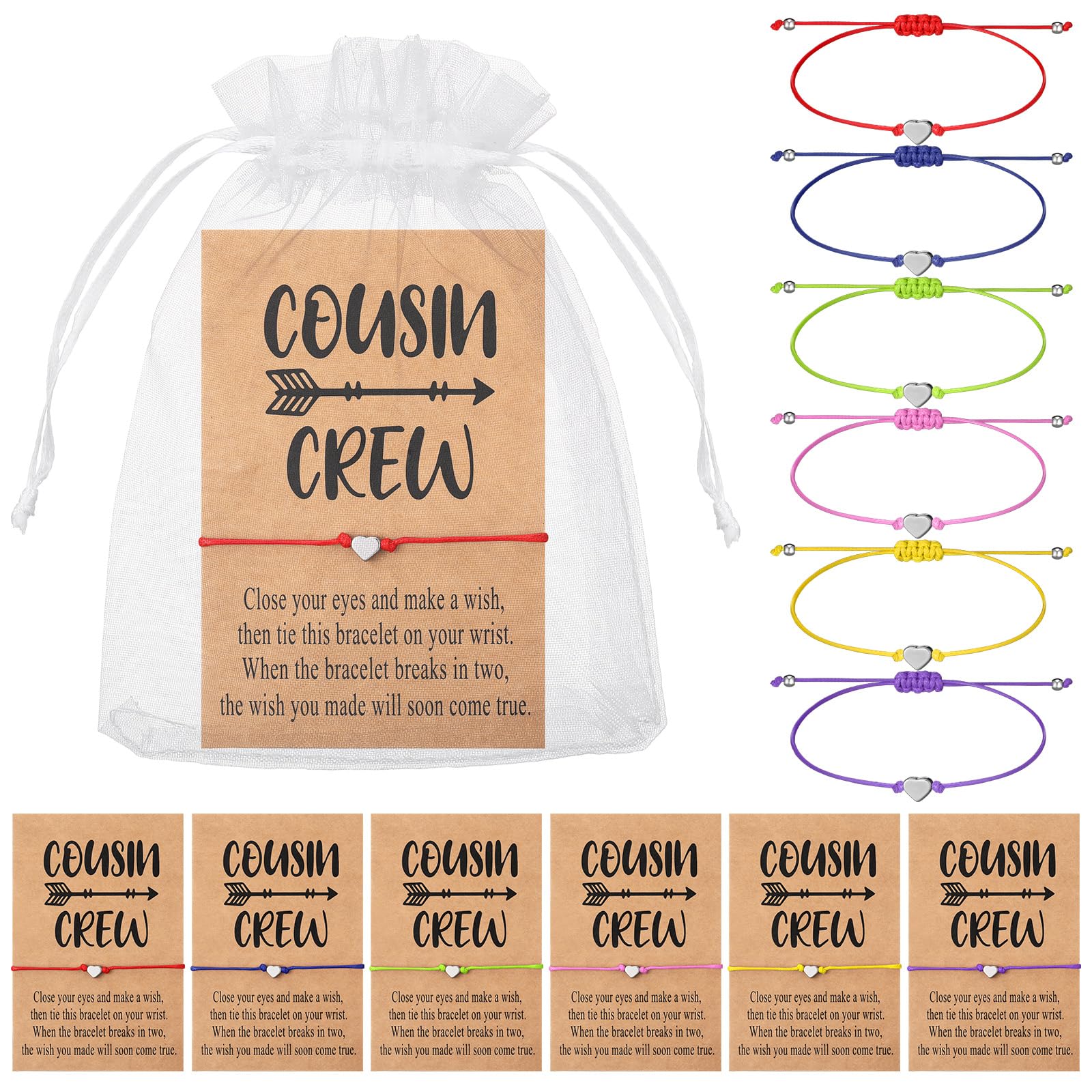 Tondiamo 6 Pcs Cousin Bracelets Cousin Gifts for Women with Wish Cards and Bags for Sister Friendship Birthday Party Gifts