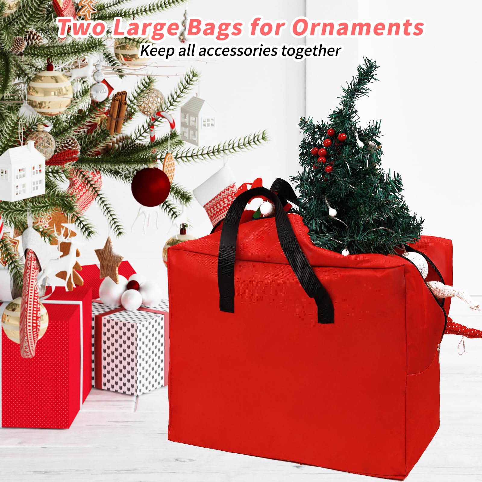 RICHIE Lot de 3 sacs de rangement pour sapin de Noël de 2,7 m, convient aux arbres artificiels jusqu'à 2,7 m, sac Oxford 600D indéchirable, poignées renforcées, fermeture éclair et durable, sacs de