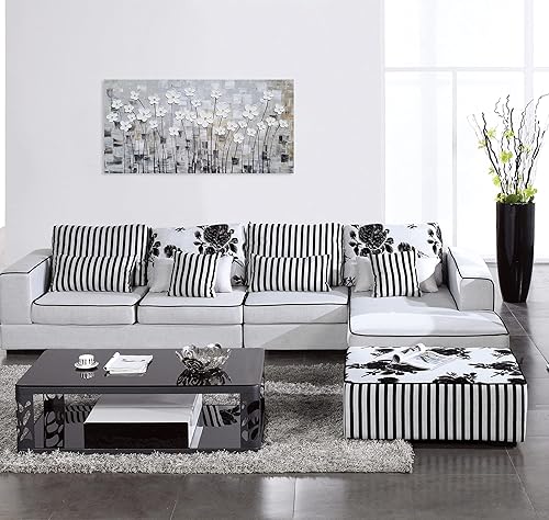 Miniatura 9 de YHSKY ARTS Lienzo floral pintado a mano en azul y blanco con textura pesada, cuadros abstractos modernos de flores, obras de arte contemporáneas